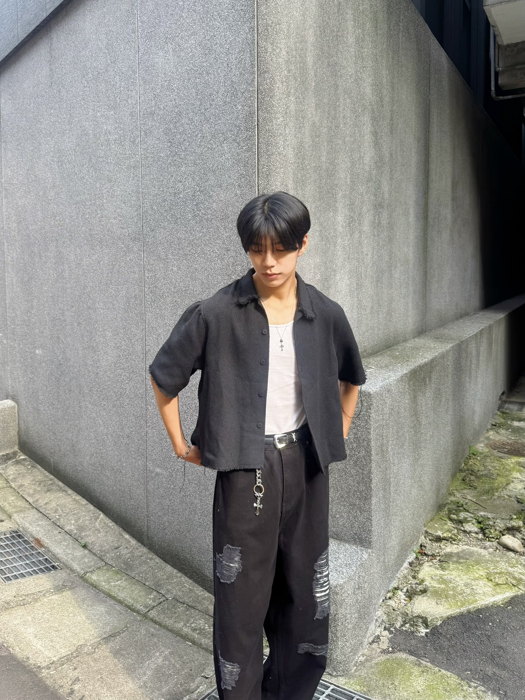 不修邊針織短版襯衫 (2 color)