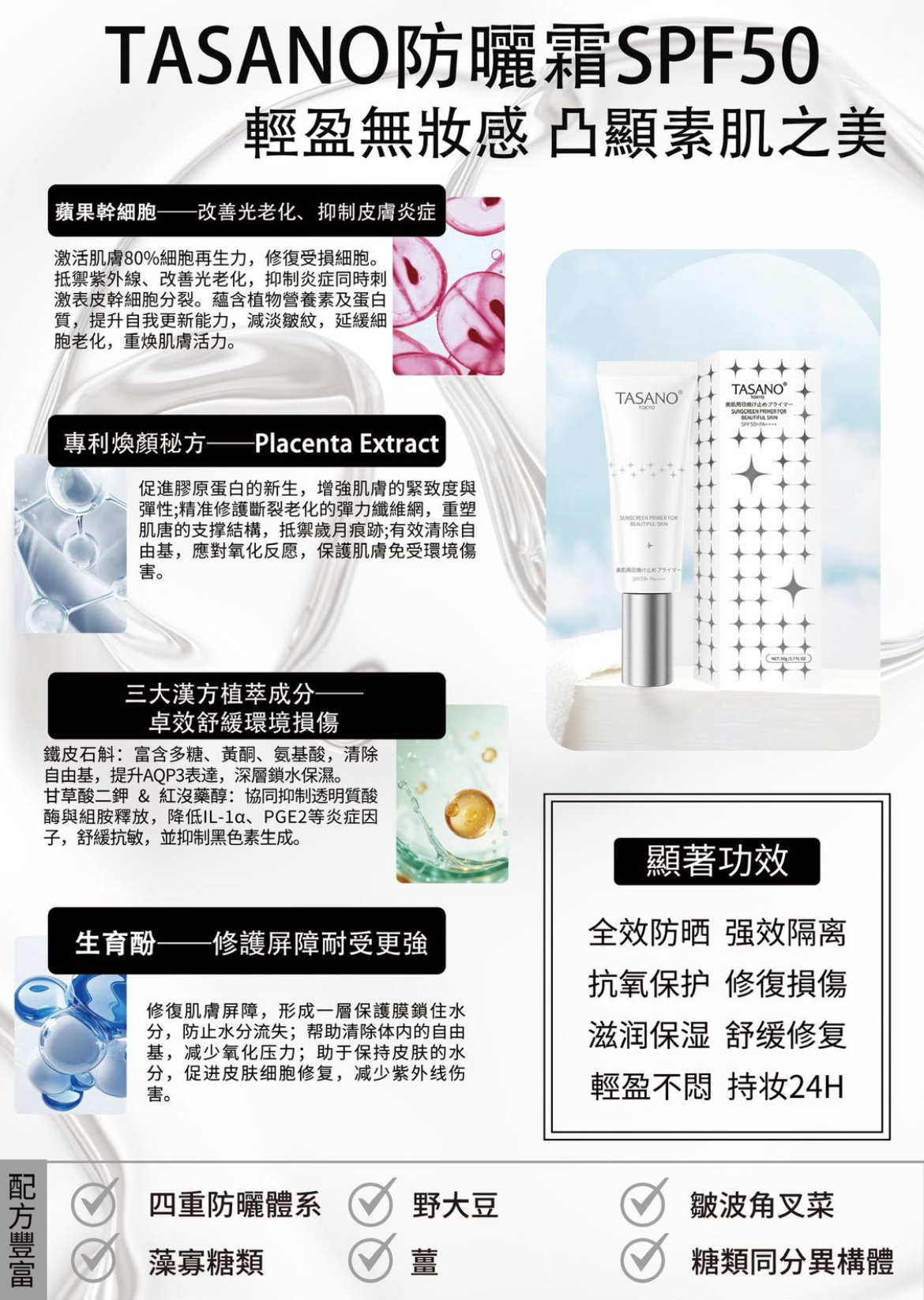 UR41 TASANO美肌防曬霜 SPF 50ml "原價 $450" 特價$268/1 2件以上 平均價 $250 EXP:2027年