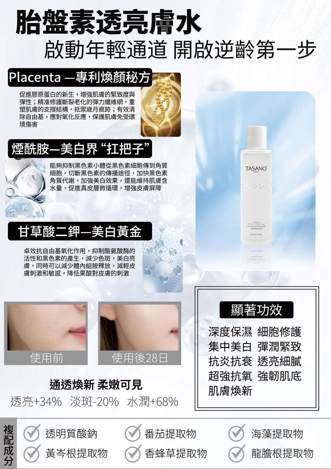 UR37 TASANO發光水 200ml "原價 $380" 特價$168/1 2件以上$150/1 EXP:2027年  **買1支 送TASANO 濕敷棉(100片) - 1盒**