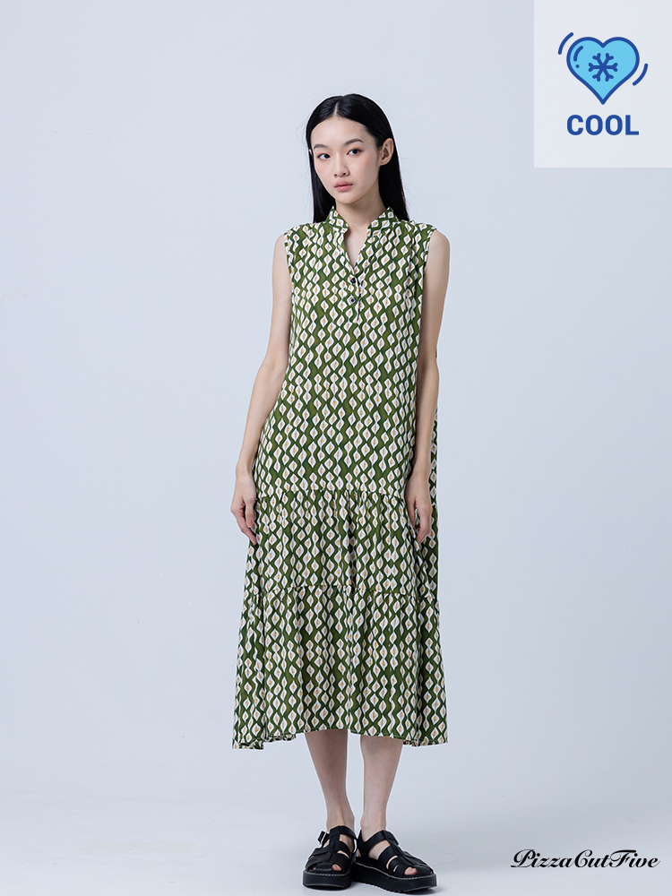 [兩件1580｜涼感洋裝] 波紋菱狀立領無袖蛋糕洋裝 PizzaCutFive PCF252486105