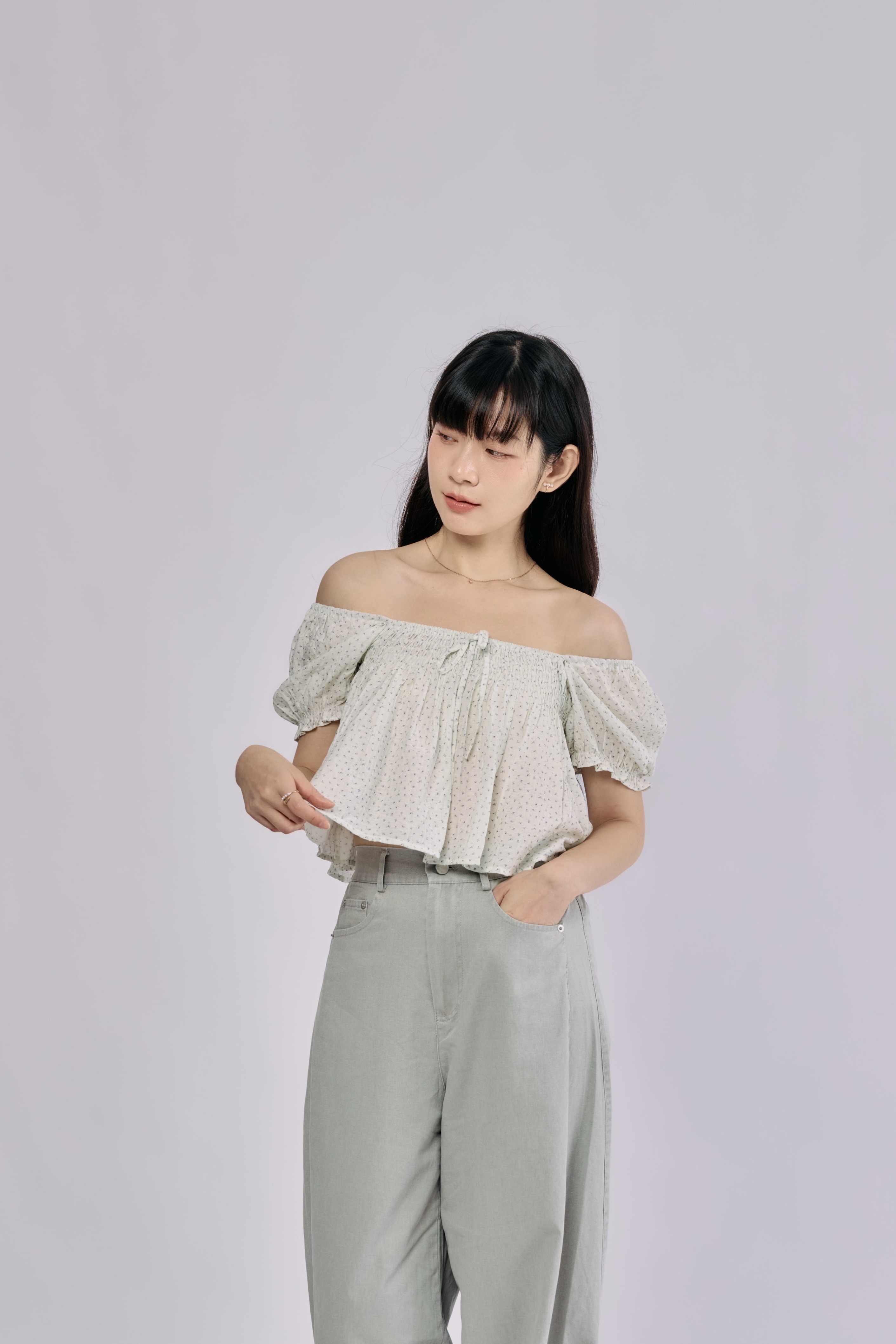 兩穿碎花公主袖上衣（杏）
