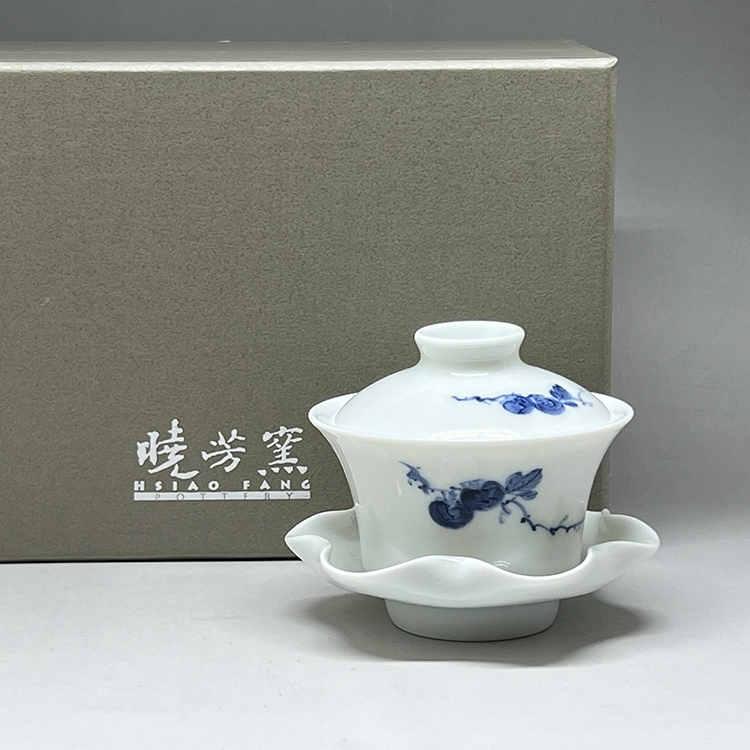 茶香自在】曉芳窯蔡曉芳大師事事如意系列手繪青花柿子蓋碗蓋杯