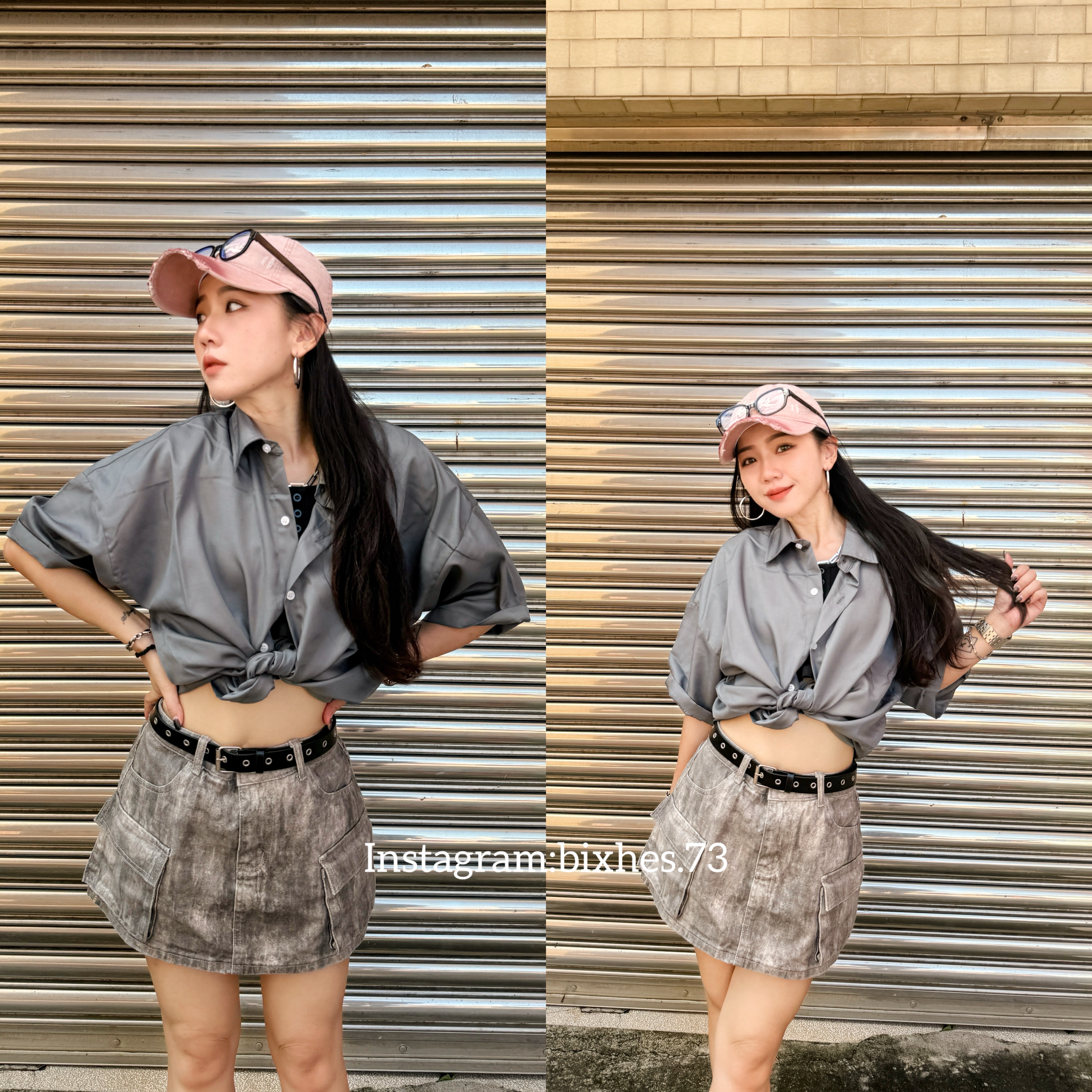 質感滑面寬鬆短袖襯衫(G00014)