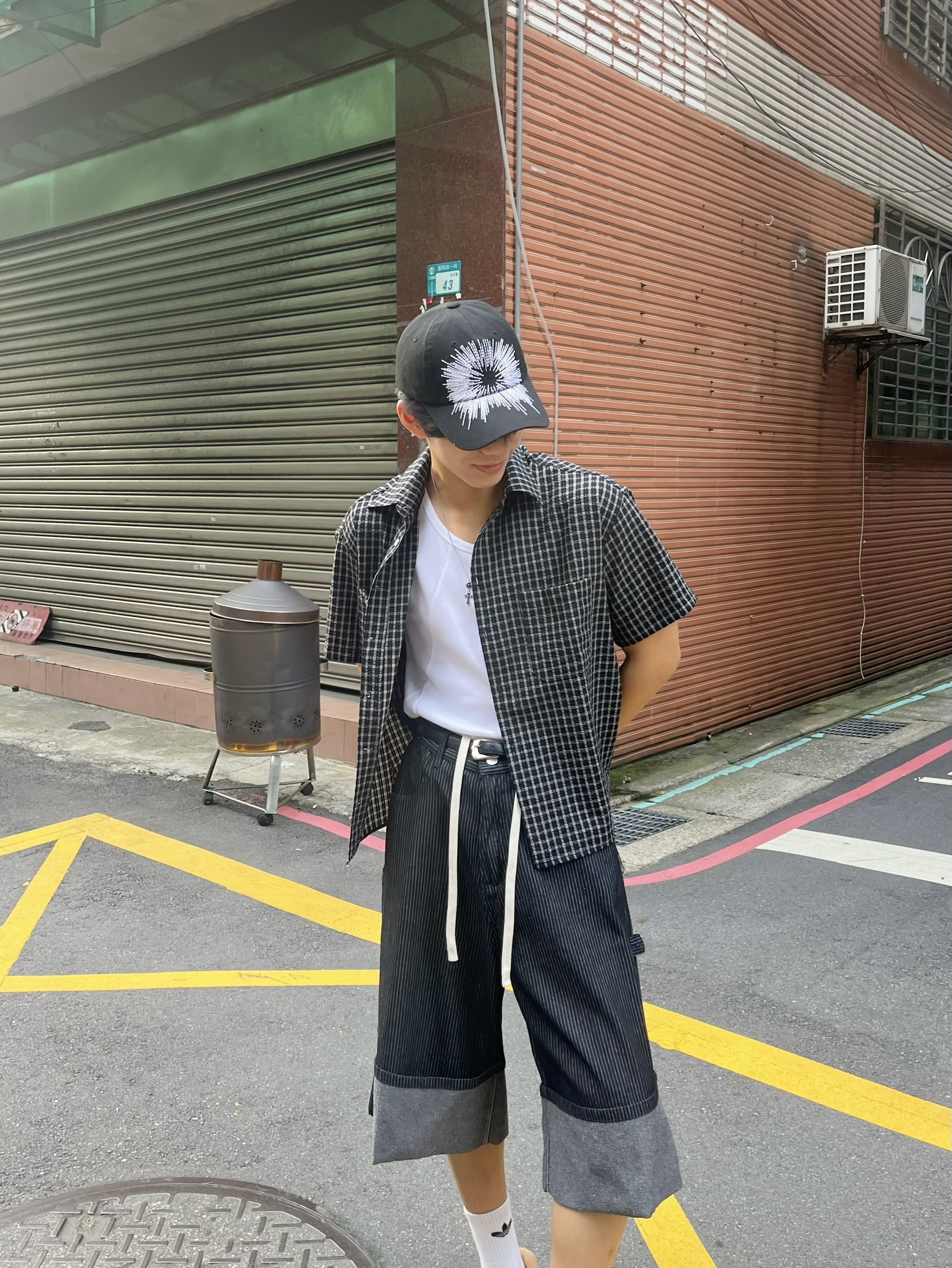 直條紋後拆口袋七分褲