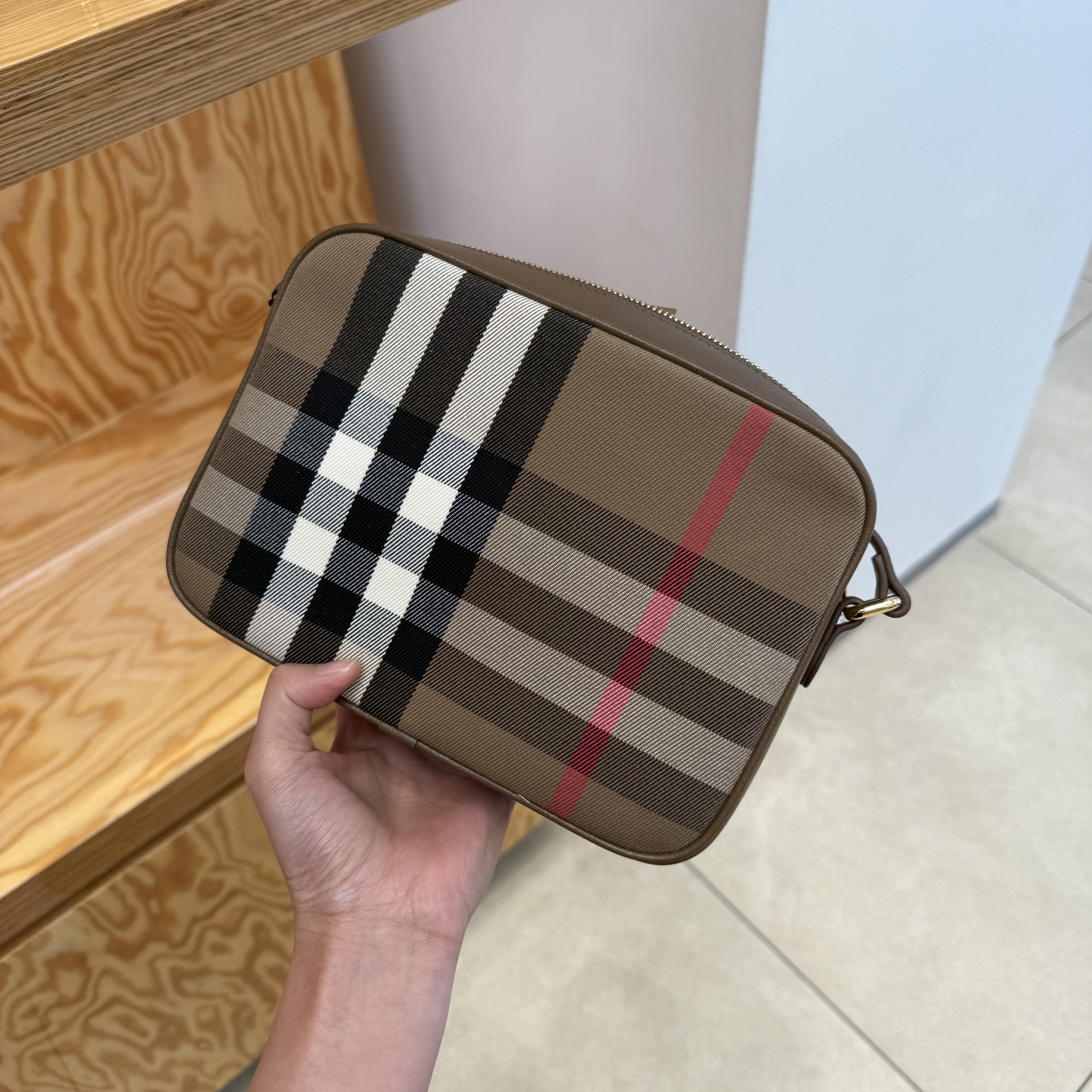 Burberry check camera bag Earth Brown