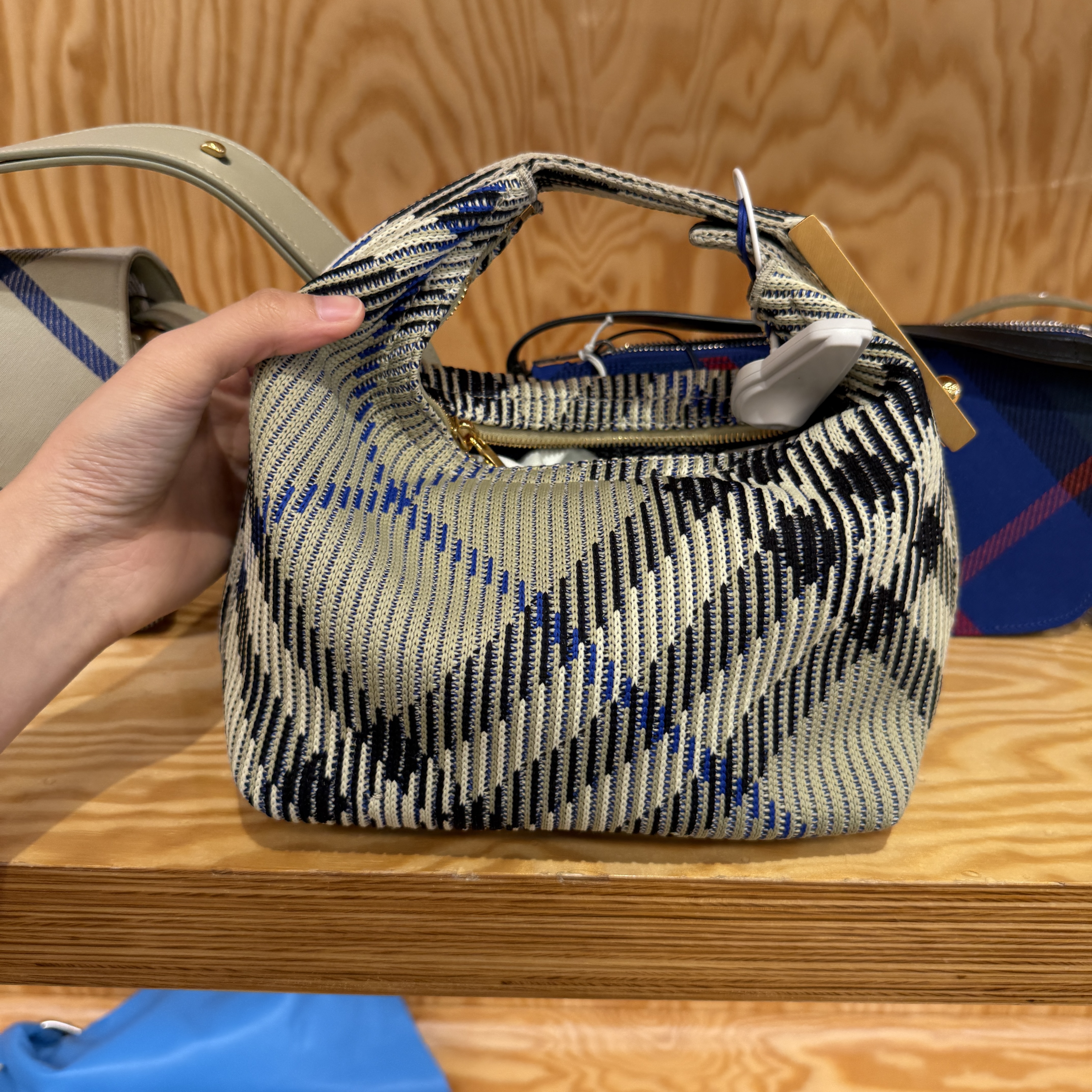 Burberry Peg Check Top handle bag Lichen Beige