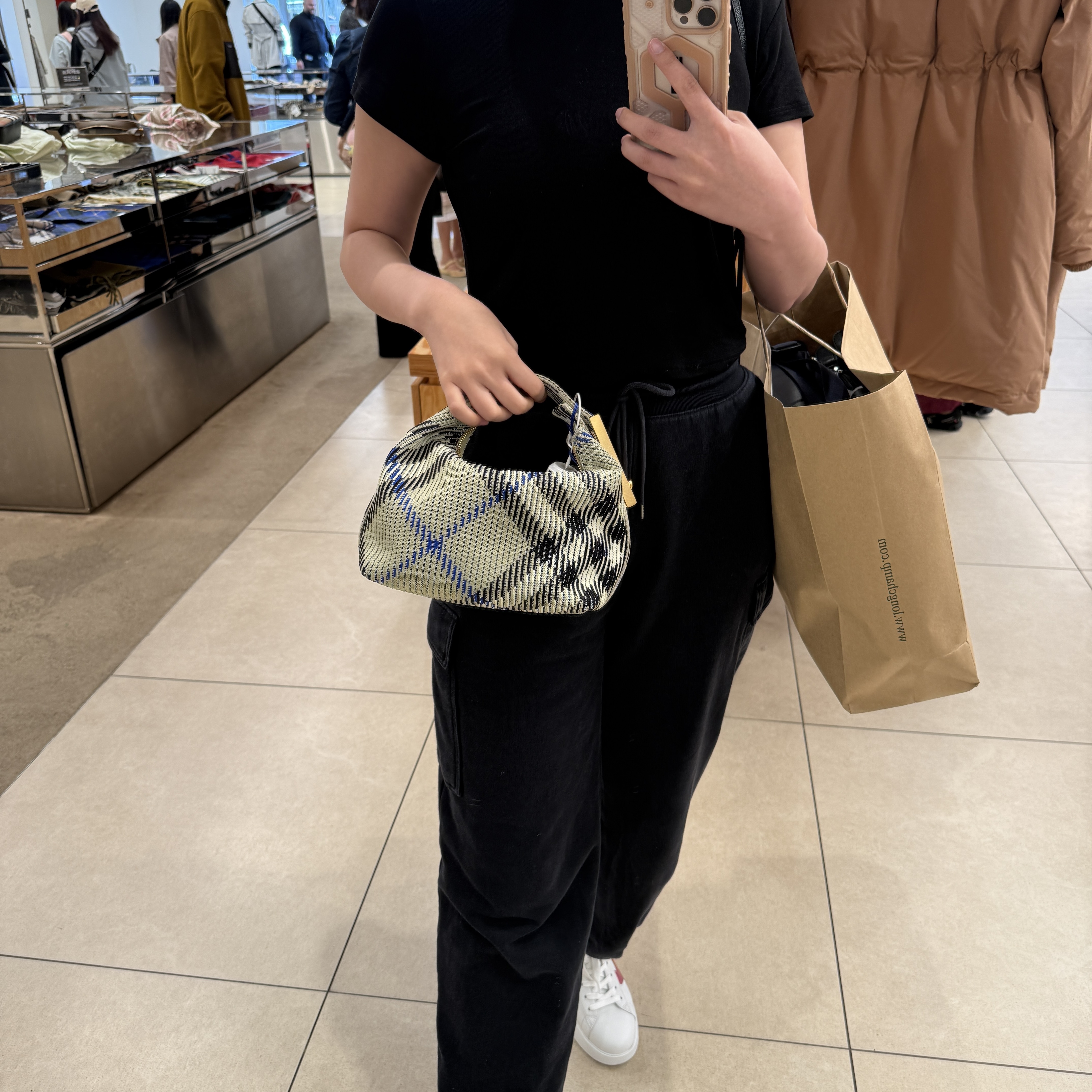 Burberry Peg Check Top handle bag Lichen Beige