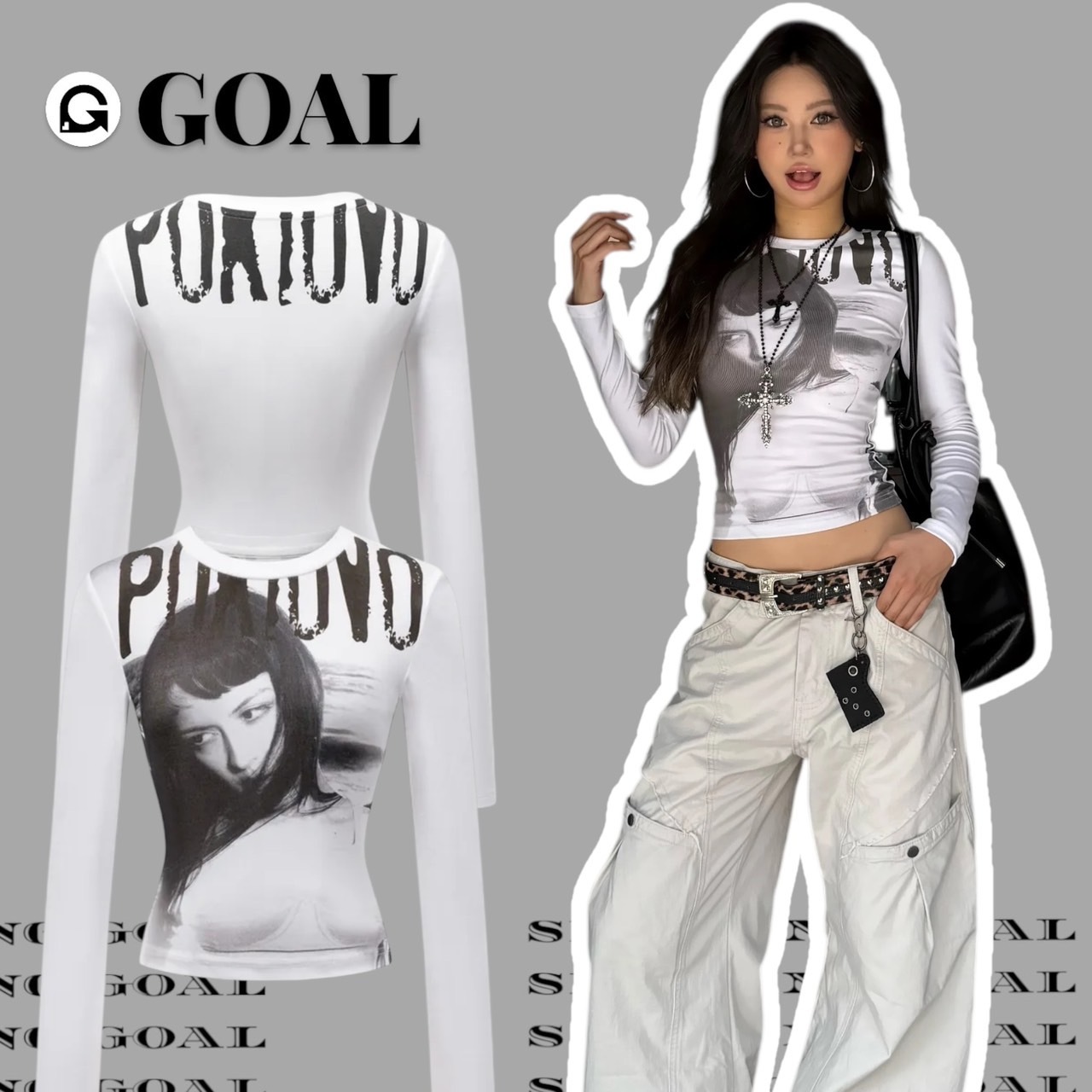 (GOAL) 美式復古正肩修身薄長袖 R9166