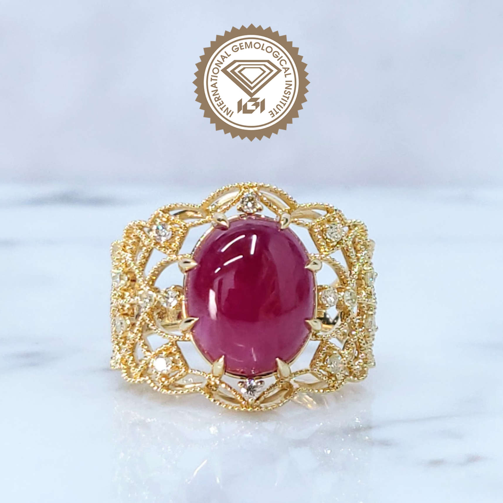 18K Yellow Gold 8.28ct Ruby and Diamond Ring