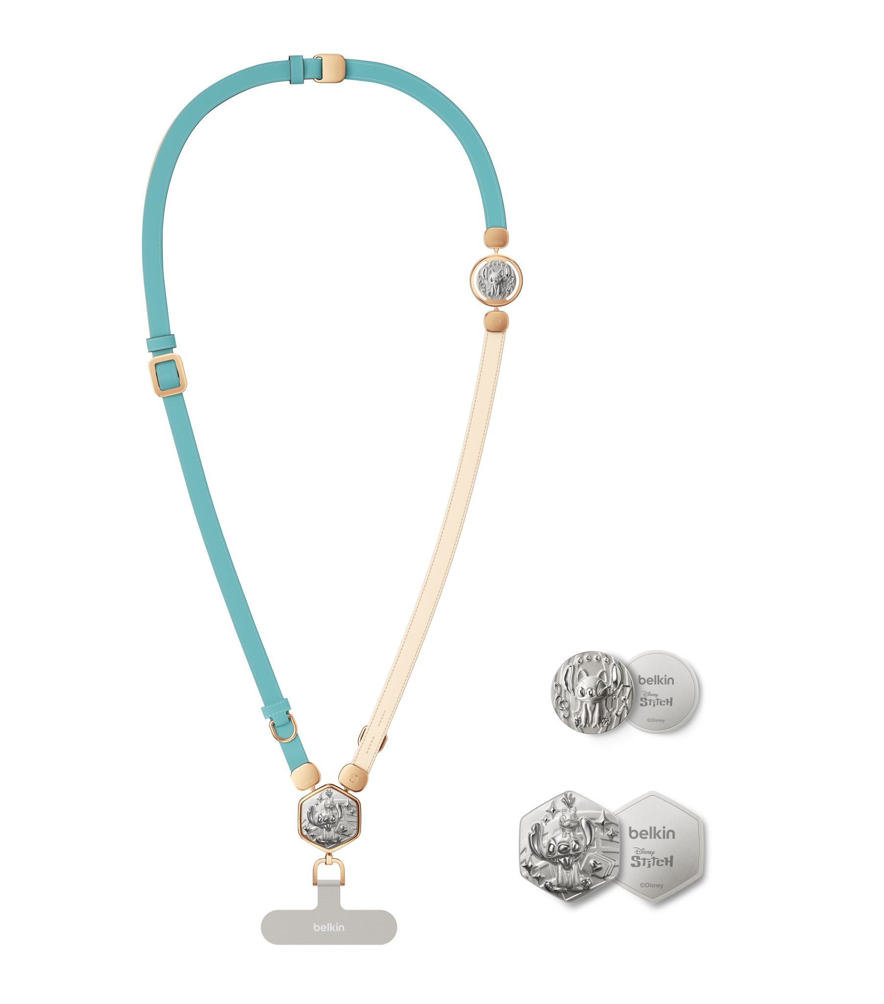 2合1 皮革手機掛繩配 3D 片 (史迪仔, 迪士尼系列)