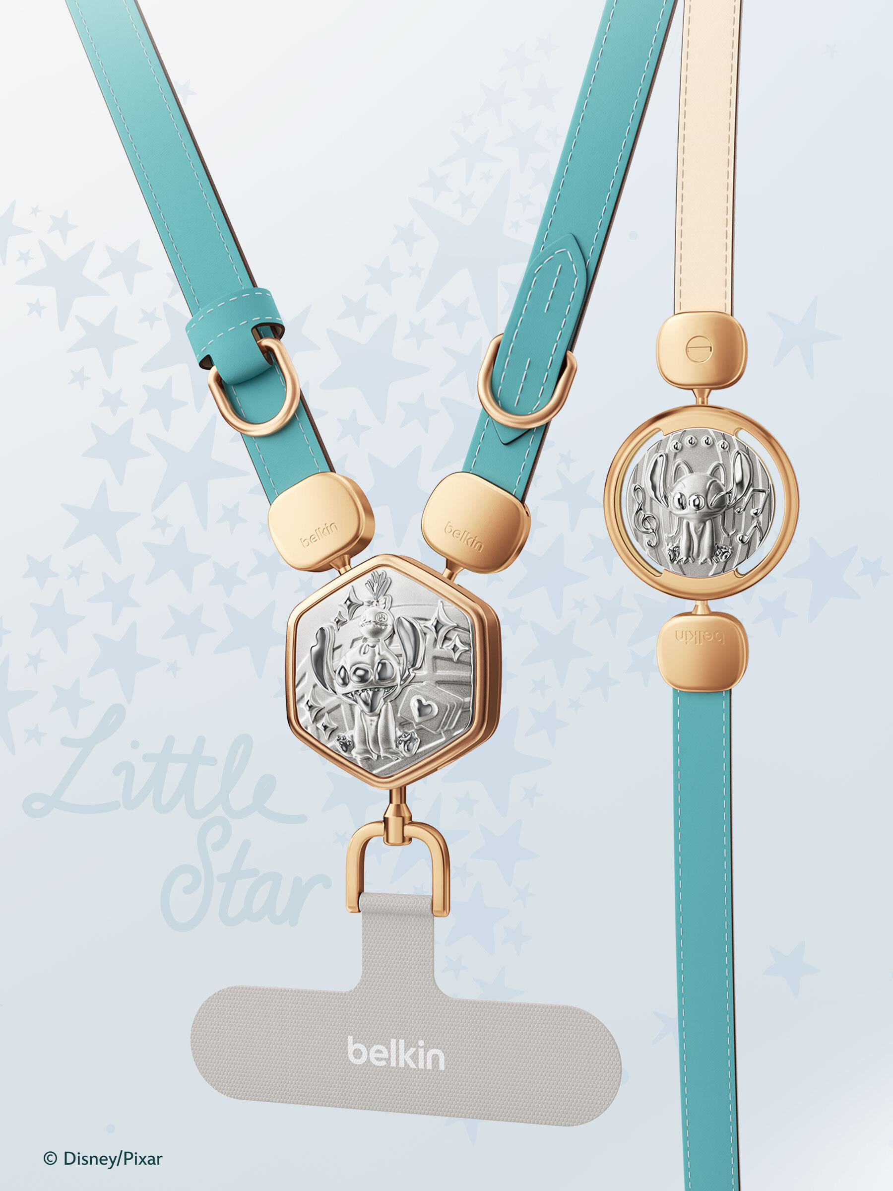 2合1 皮革手機掛繩配 3D 片 (史迪仔, 迪士尼系列)