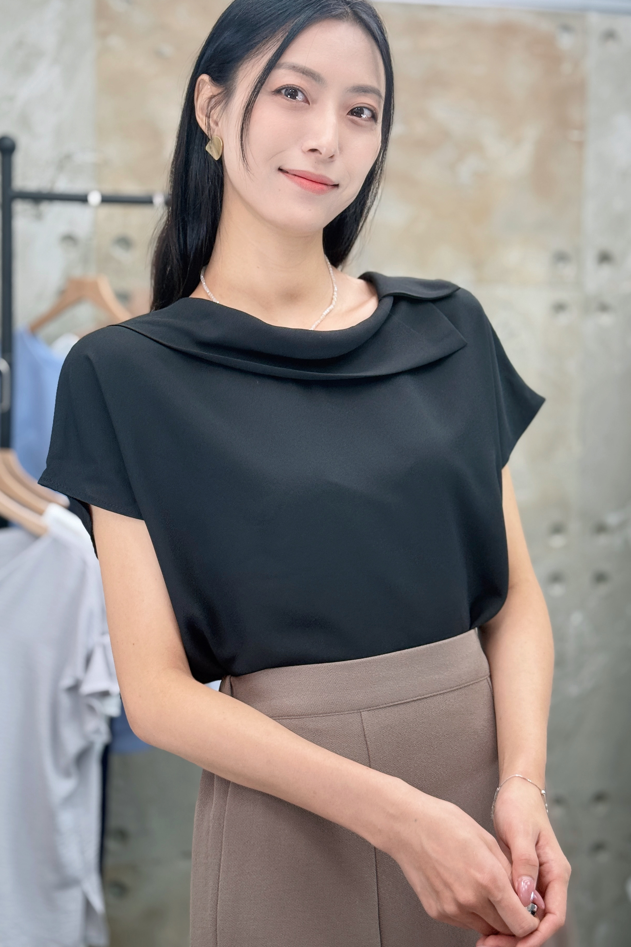 TOP#7639🤍轉領頸飾雪紡上衣