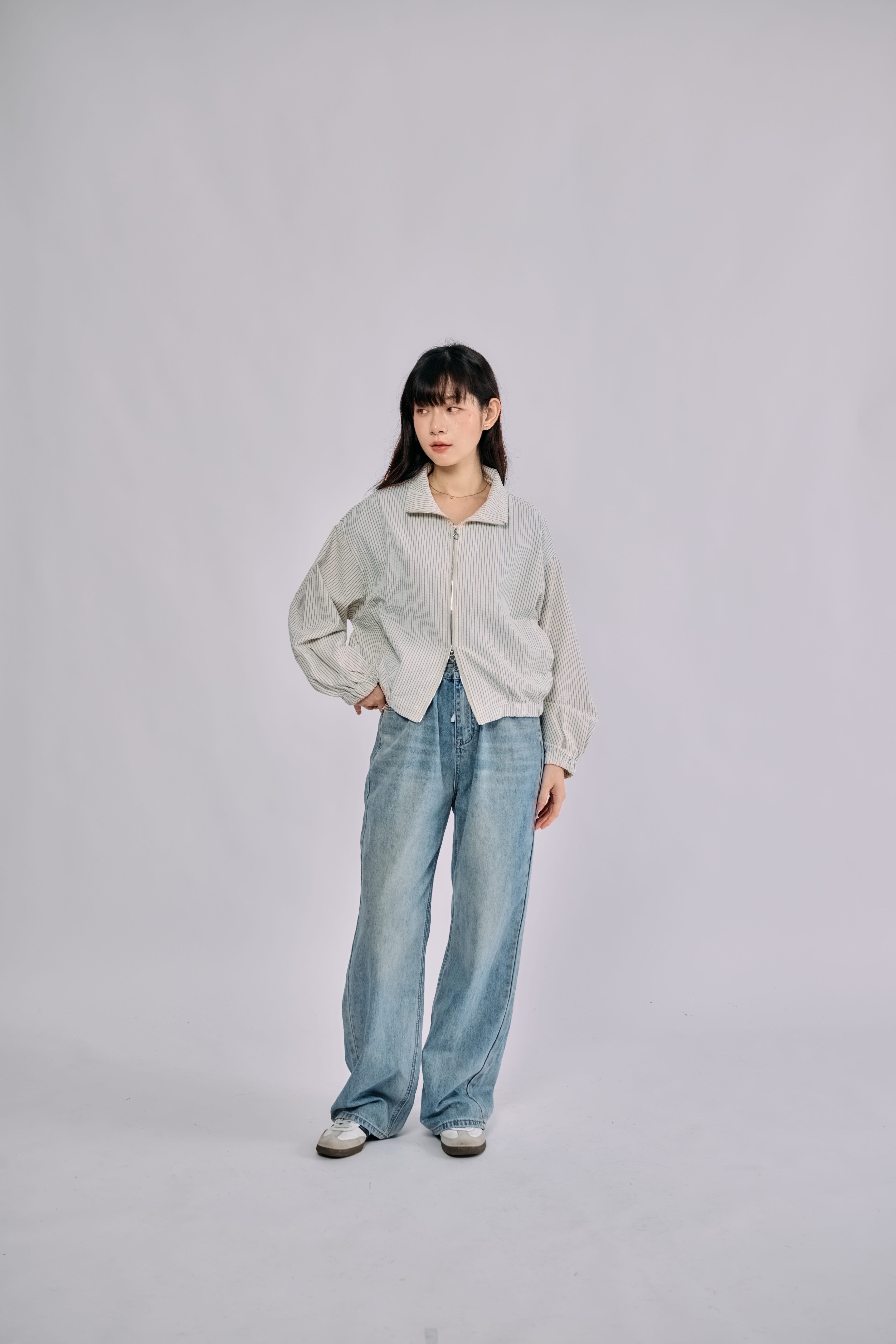 愛心雙拉鏈條紋外套