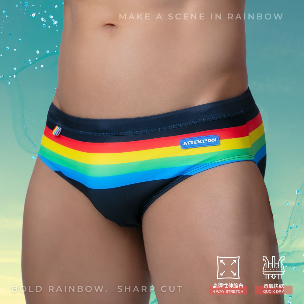 彩虹浪潮三角精綻泳褲【黑色】