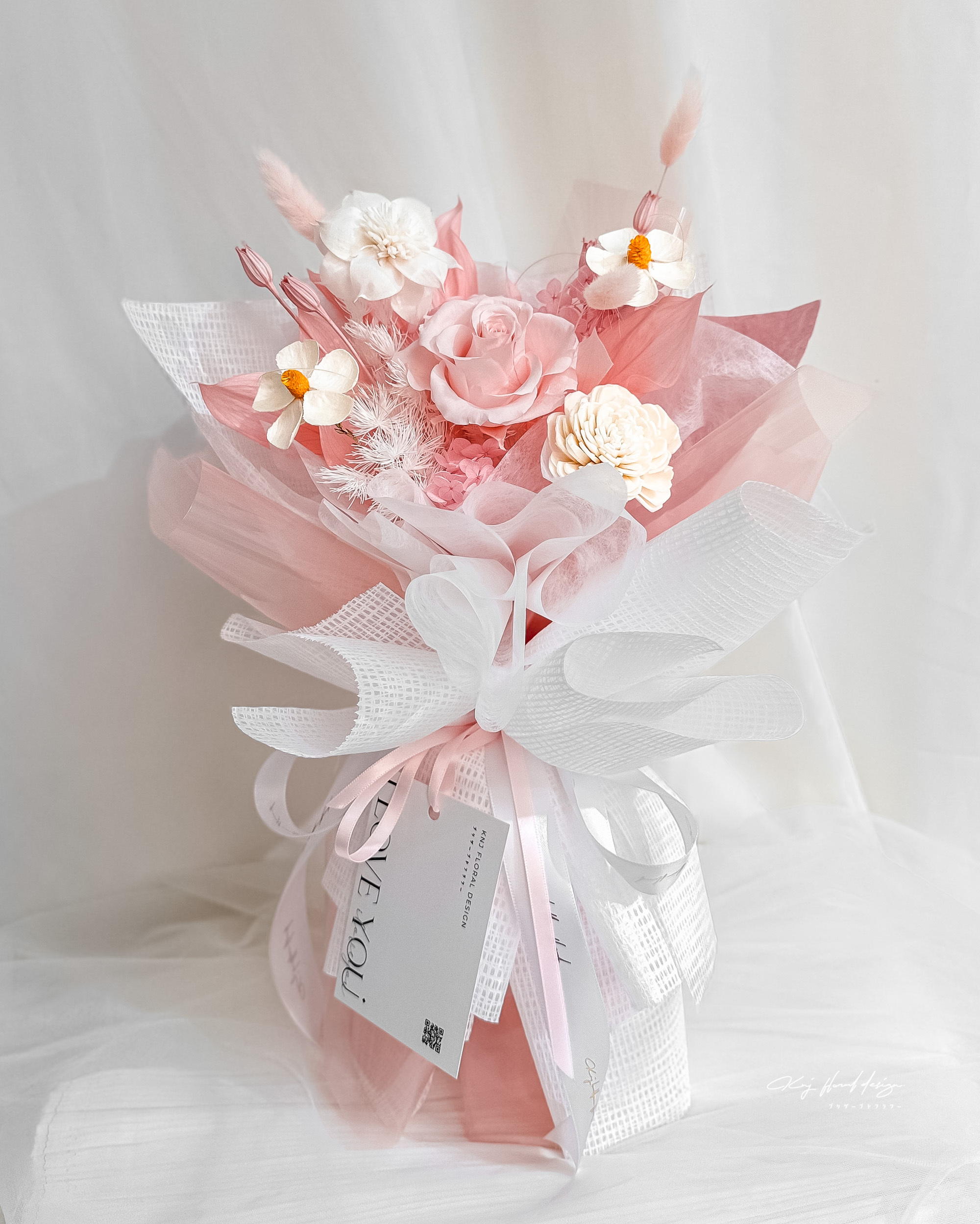 粉紅緋戀・單朵永生玫瑰花束