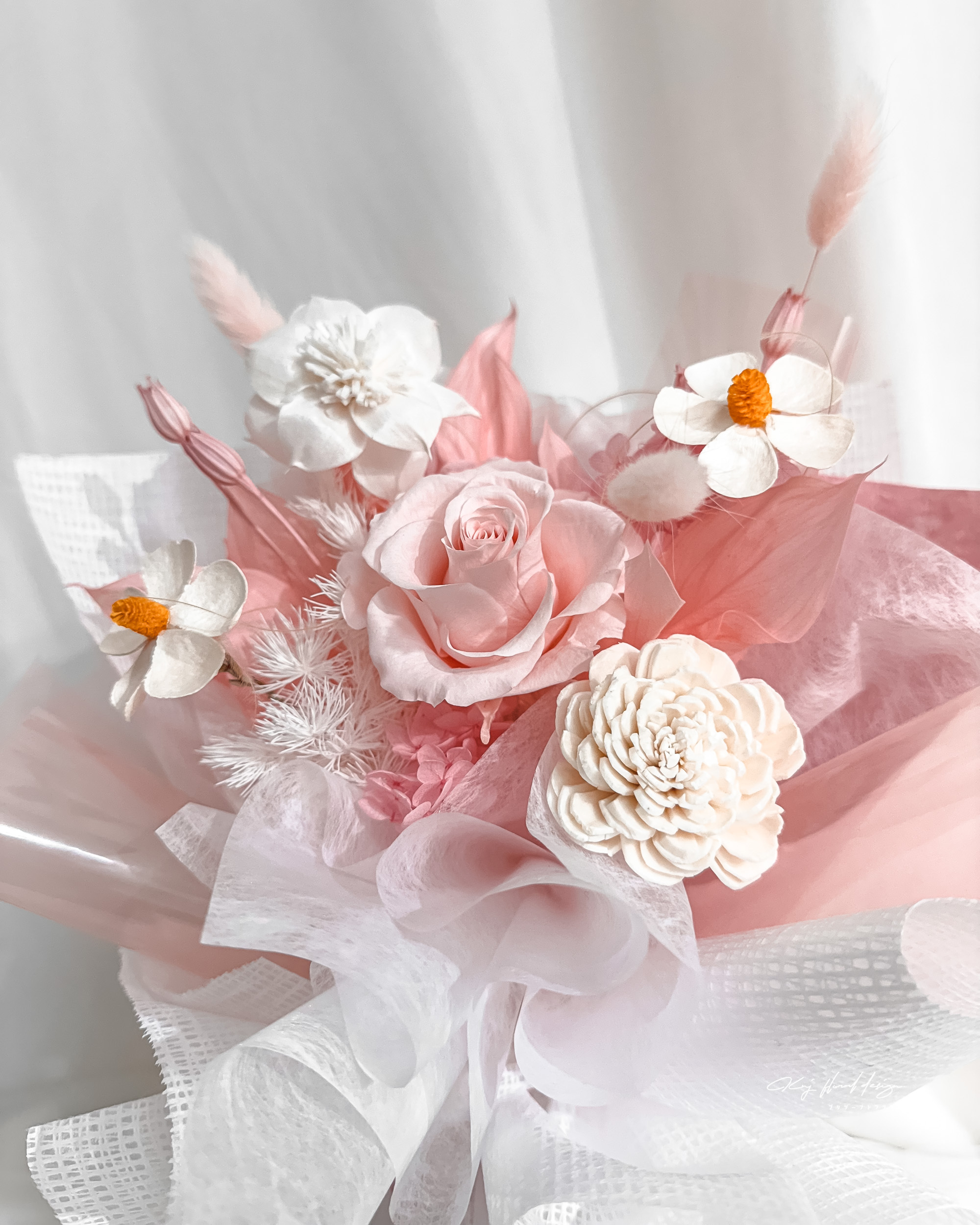 粉紅緋戀・單朵永生玫瑰花束