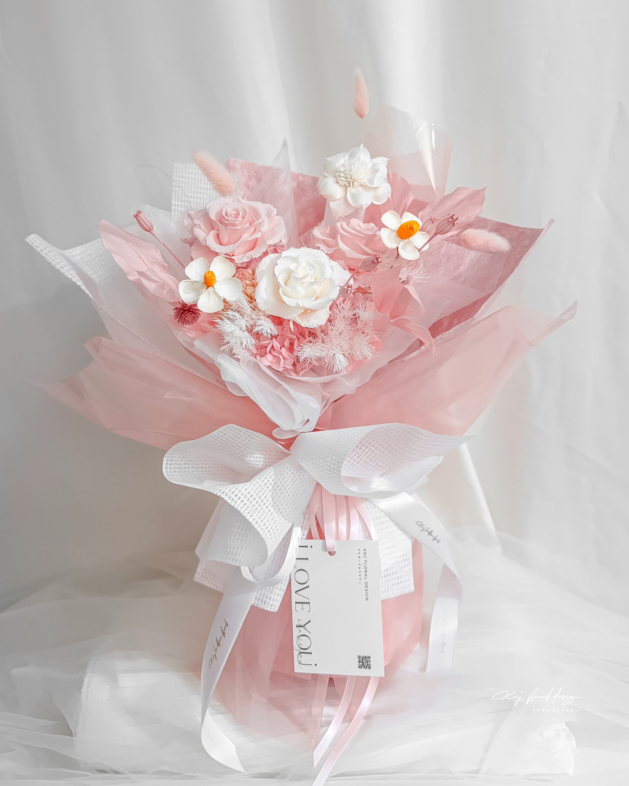 粉紅緋戀・三朵永生玫瑰花束