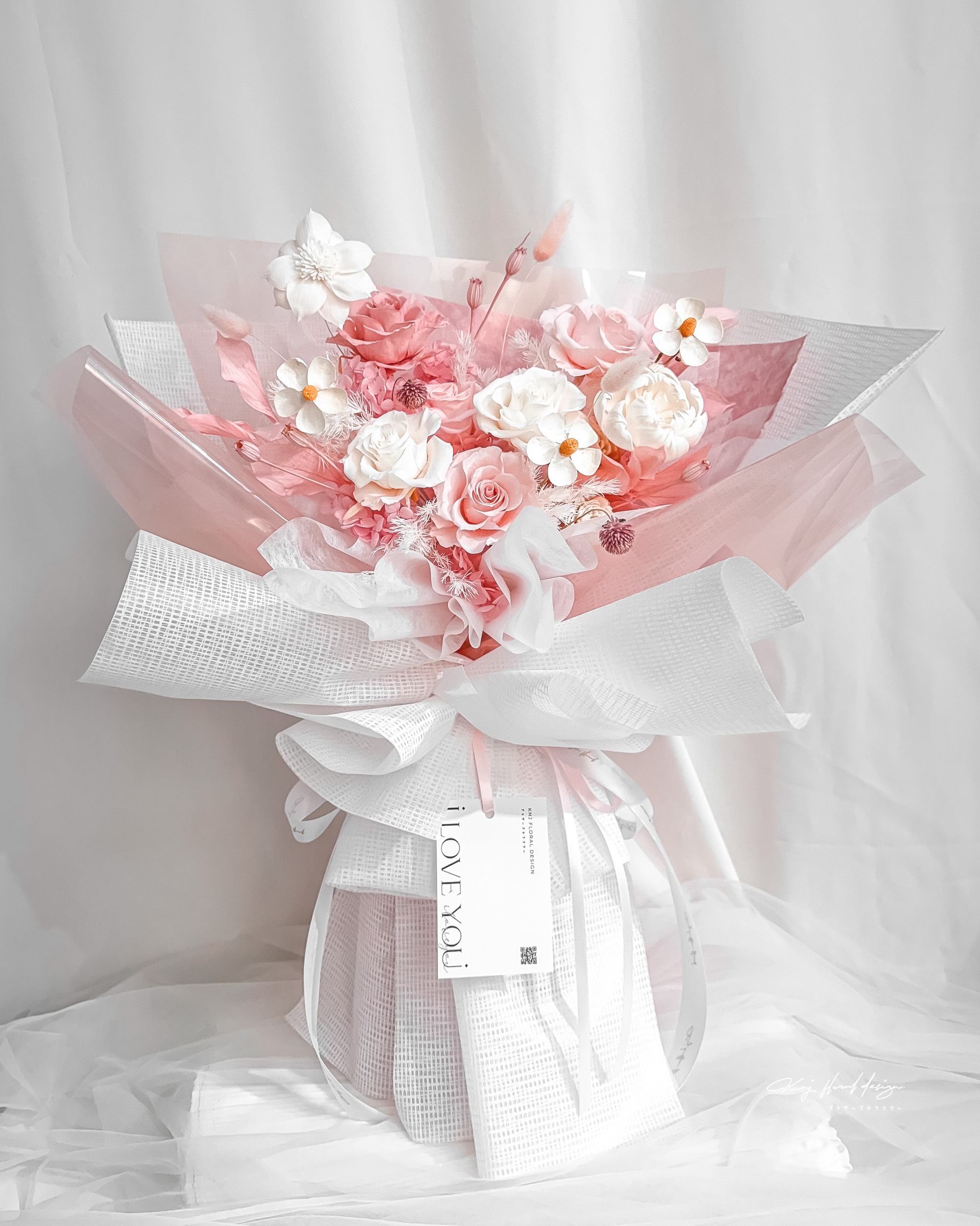 粉紅緋戀・六朵永生玫瑰花束