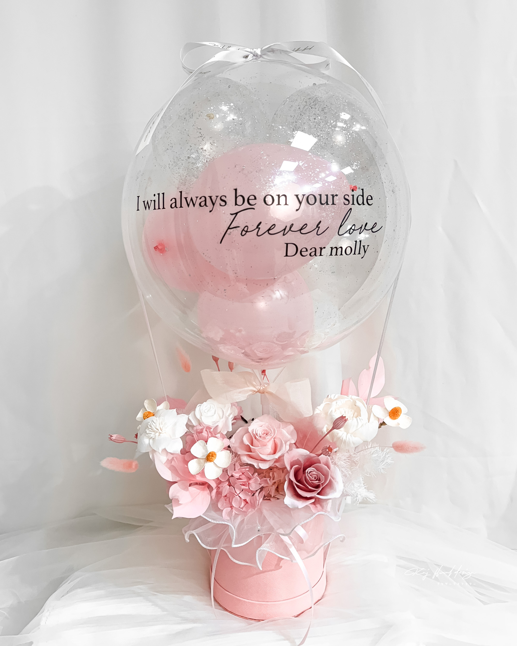 粉紅緋戀熱氣球永生花禮