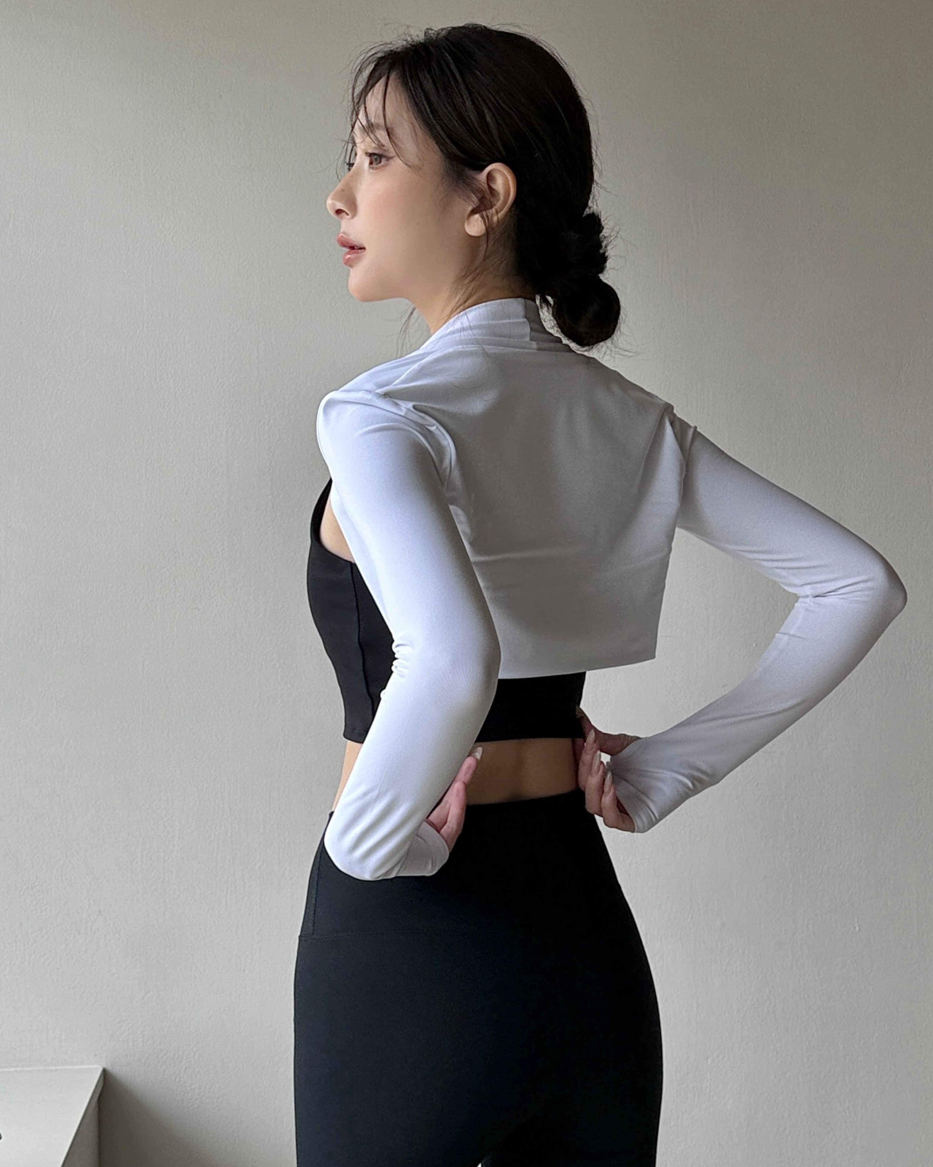 彈力短版拇指套坎肩-牛奶白