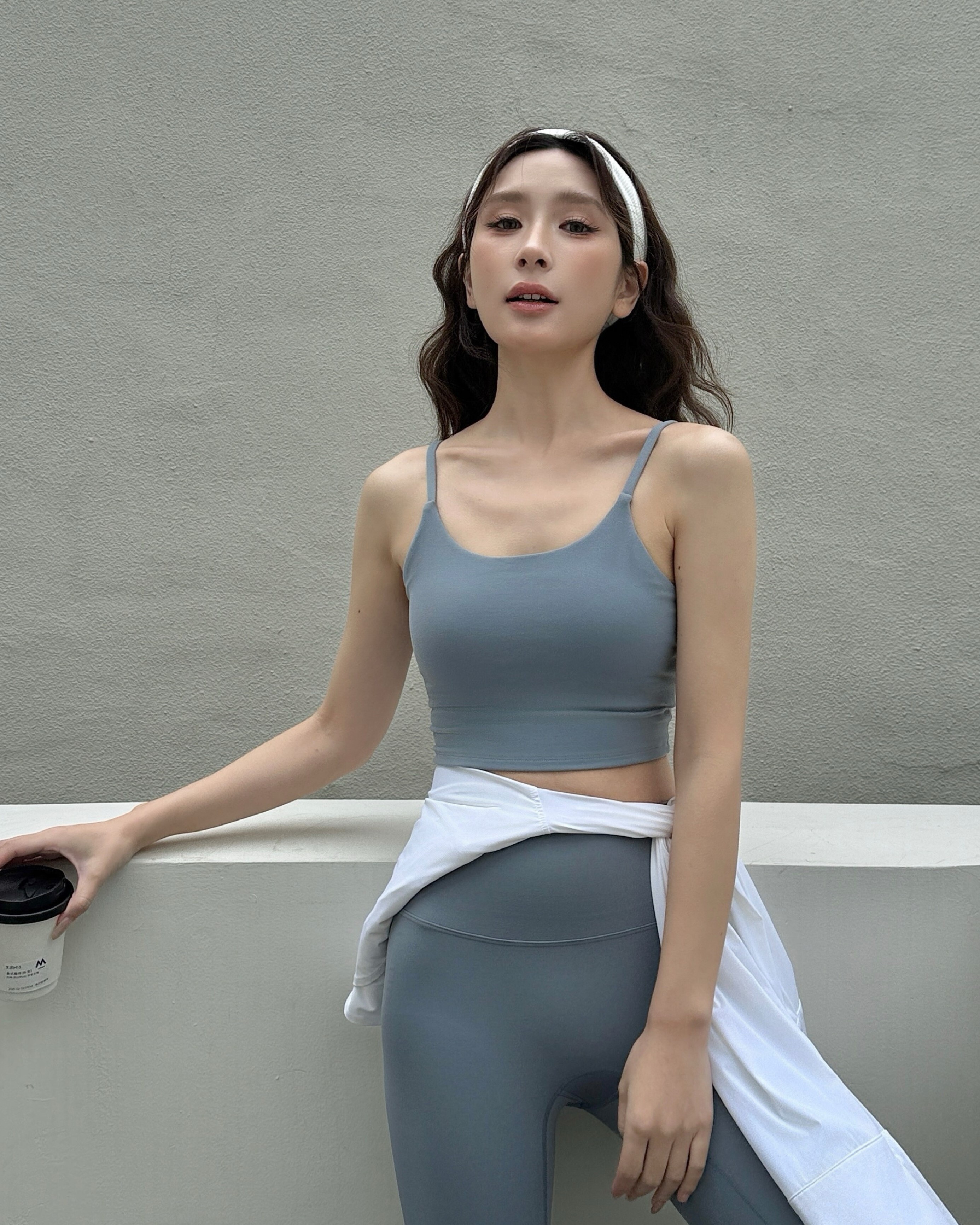 細肩圓領Bra Top運動背心-霧霾藍