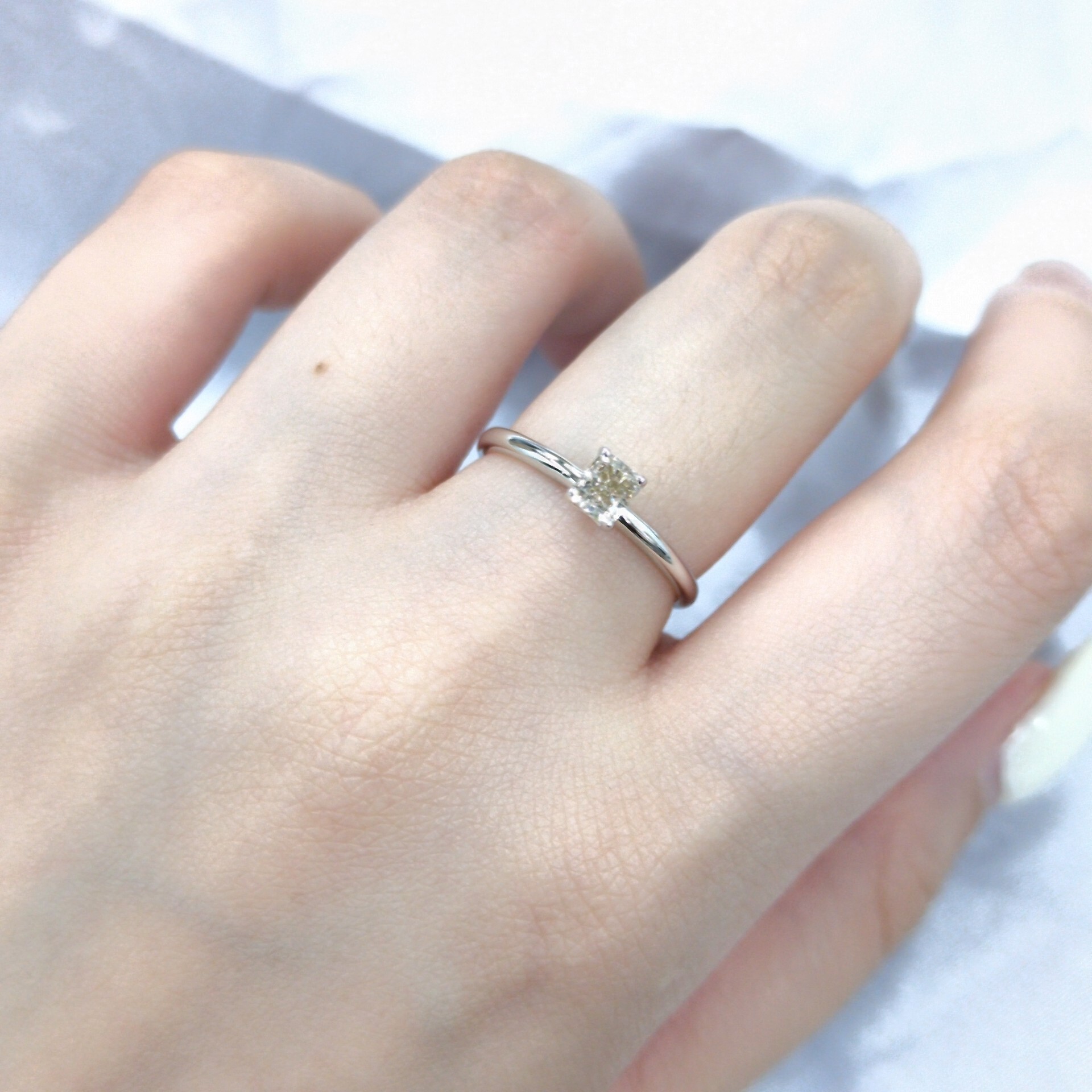 18K White Gold 0.44ct Fancy Champaign Cushion Cut Diamond Ring