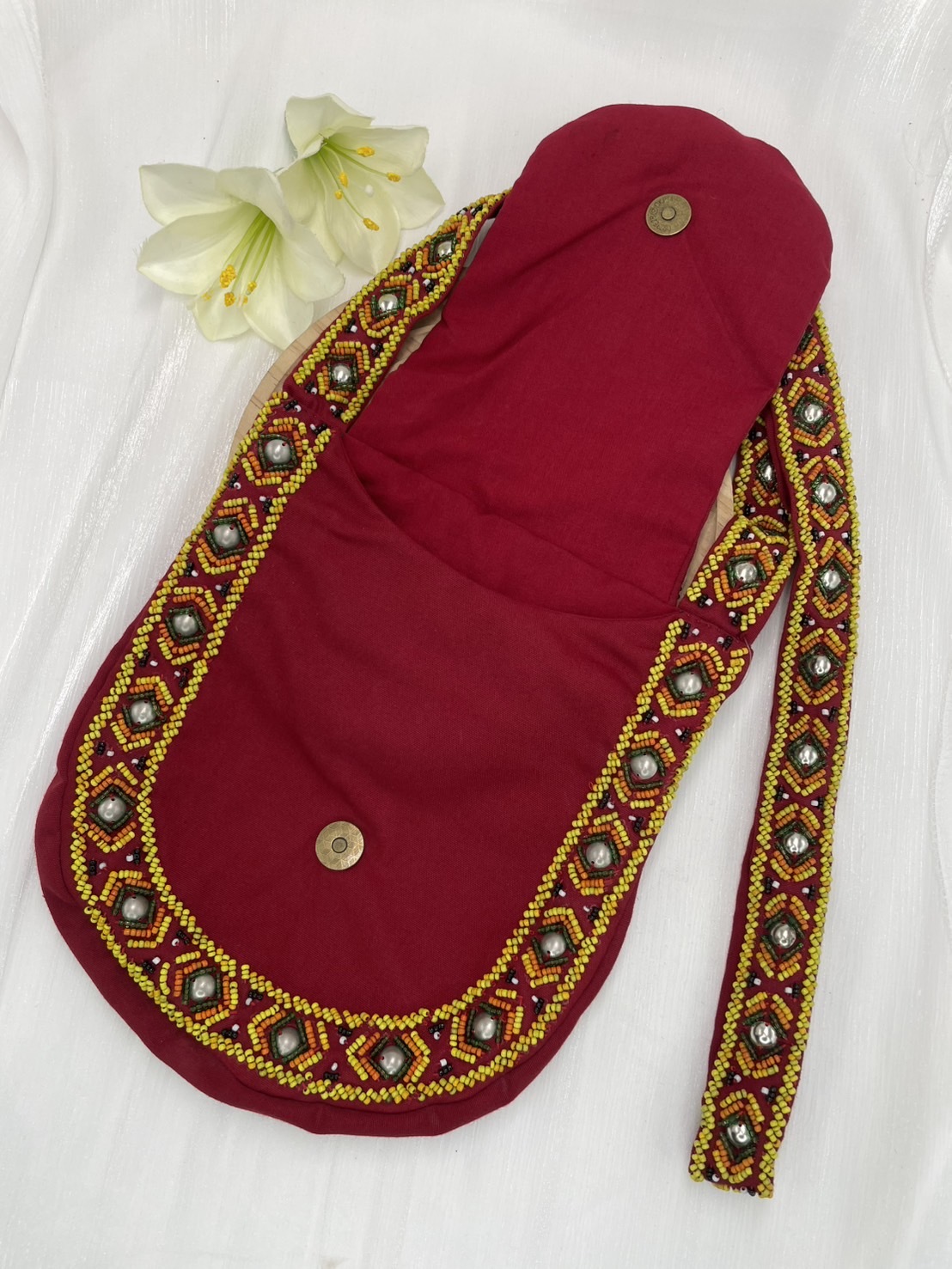 紅No.2-珠繡肩背包寬22深24長120