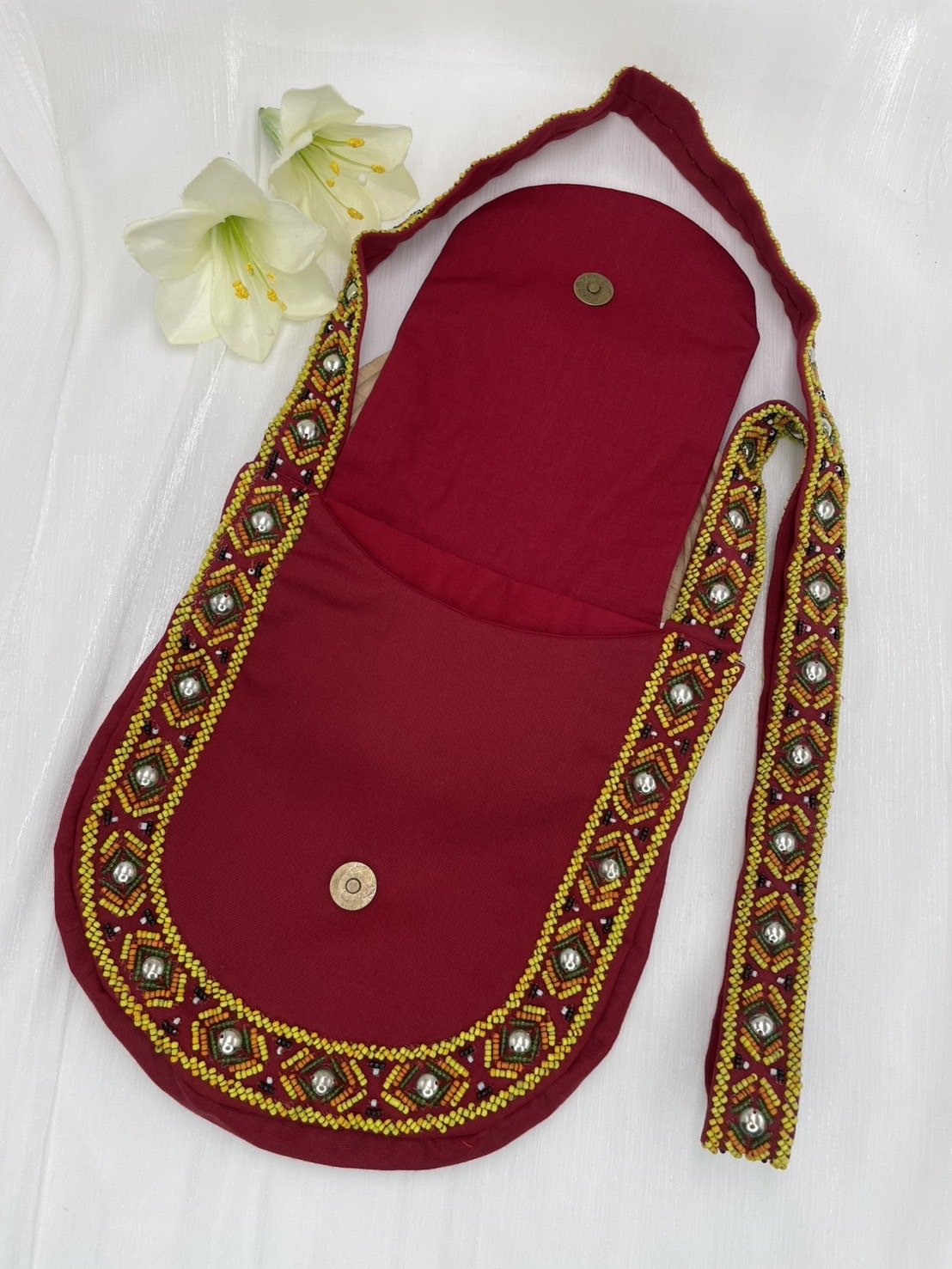 紅No.4-珠繡肩背包寬22深24長120