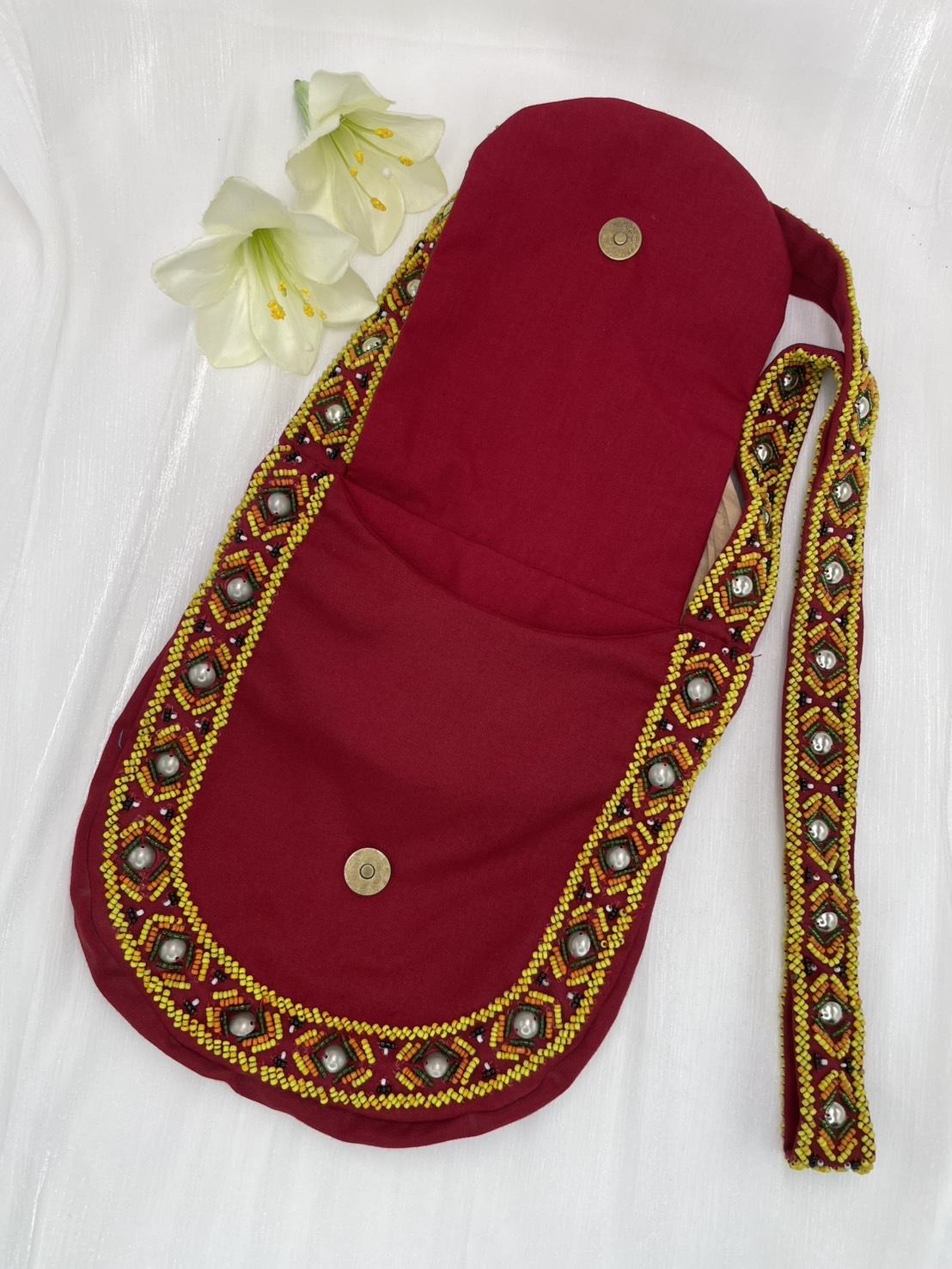 紅No.1-珠繡肩背包寬22深24長120