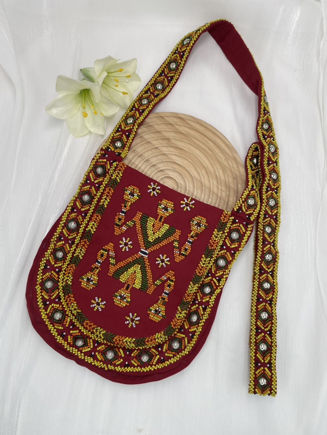 紅No.1-珠繡肩背包寬22深24長120