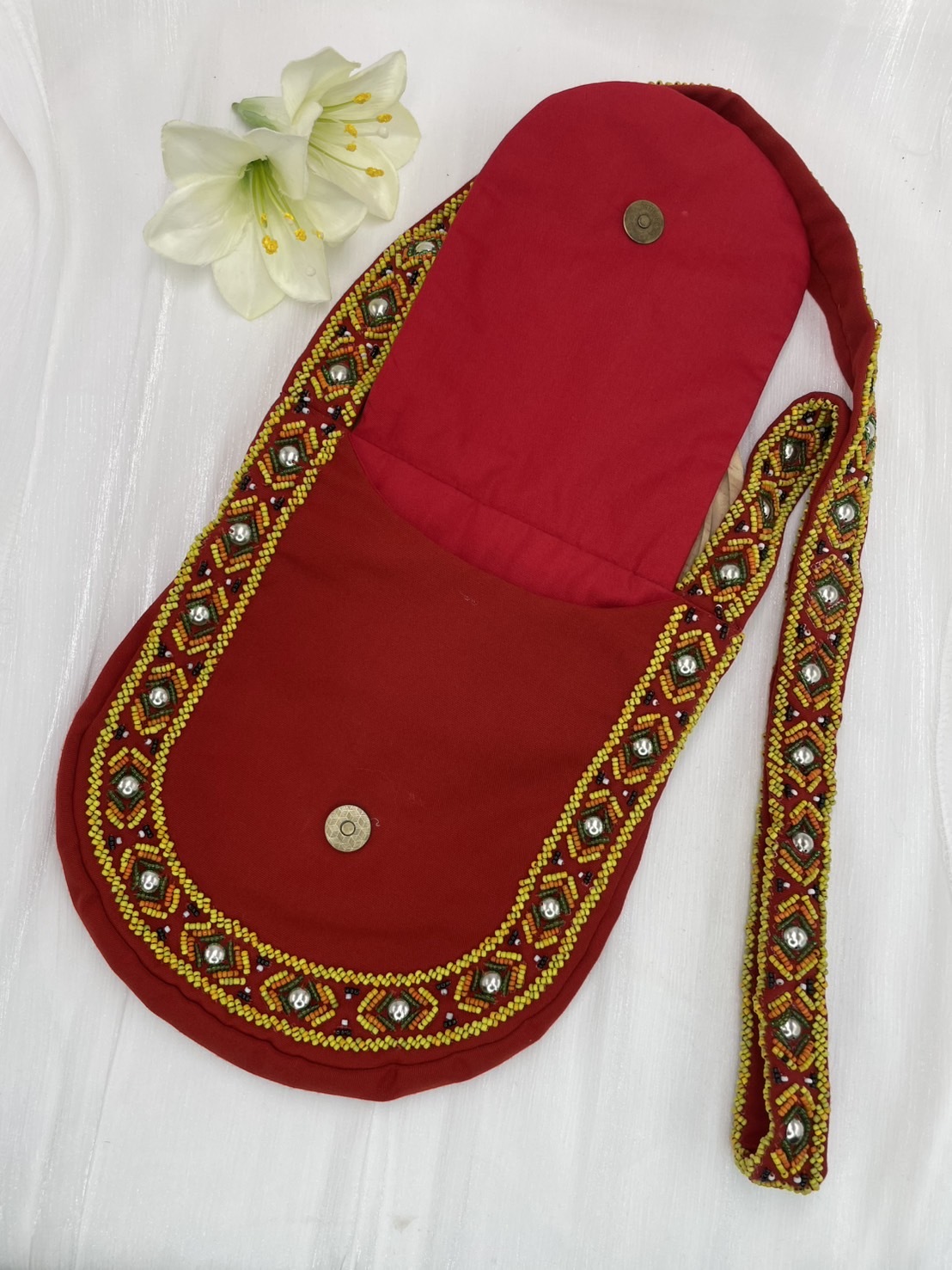 紅No.9-珠繡肩背包寬22深24長120