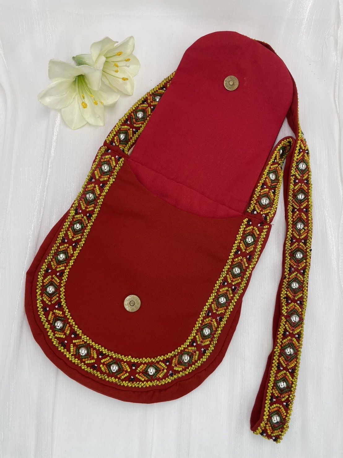 紅No.8-珠繡肩背包寬22深24長120