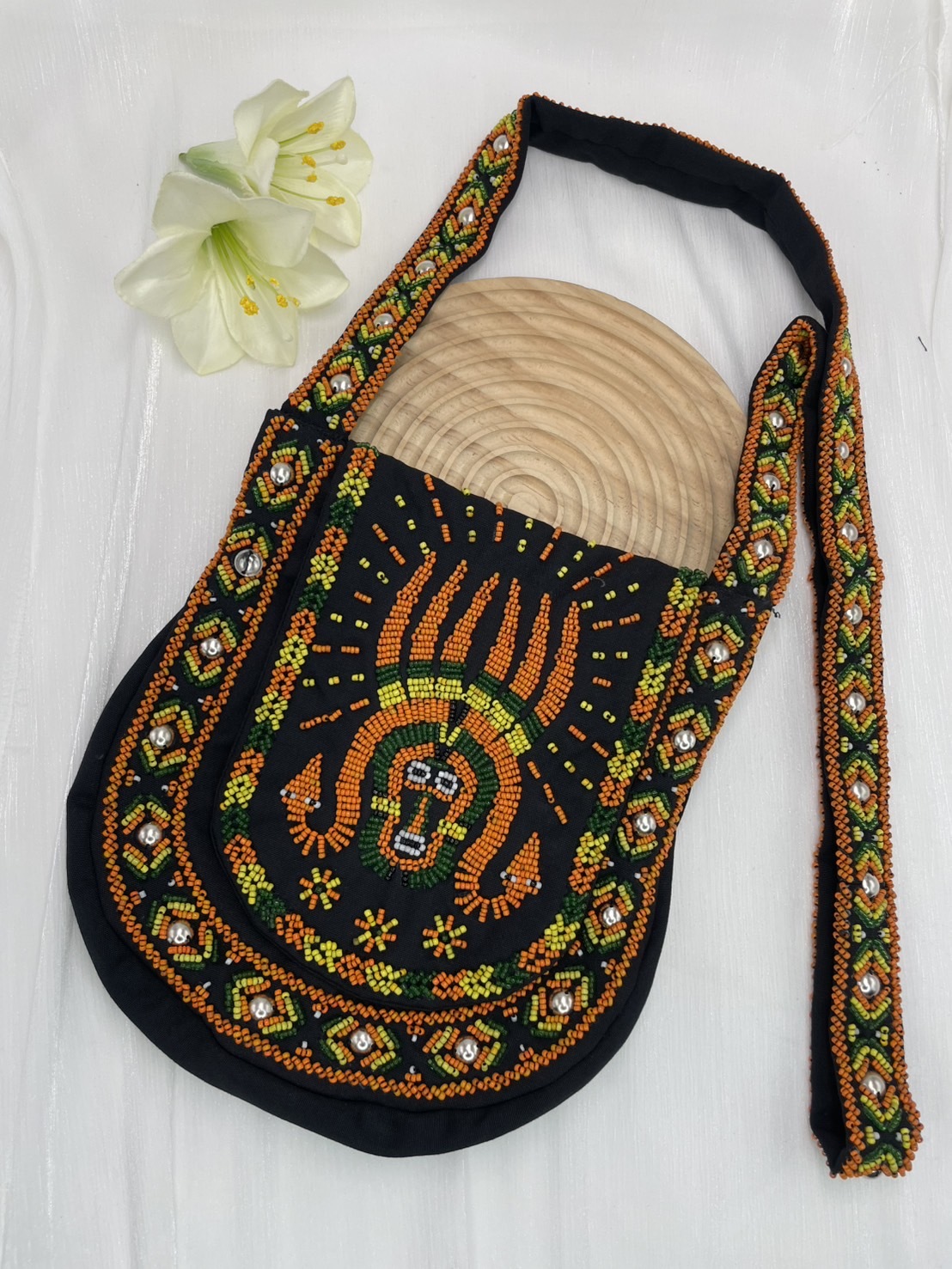 黑No.8-珠繡肩背包寬22深24長120