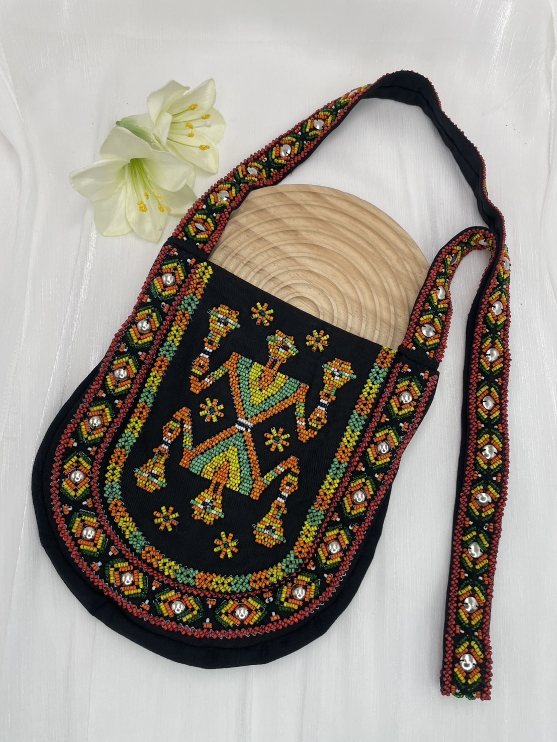 黑No.13-珠繡肩背包寬22深24長120