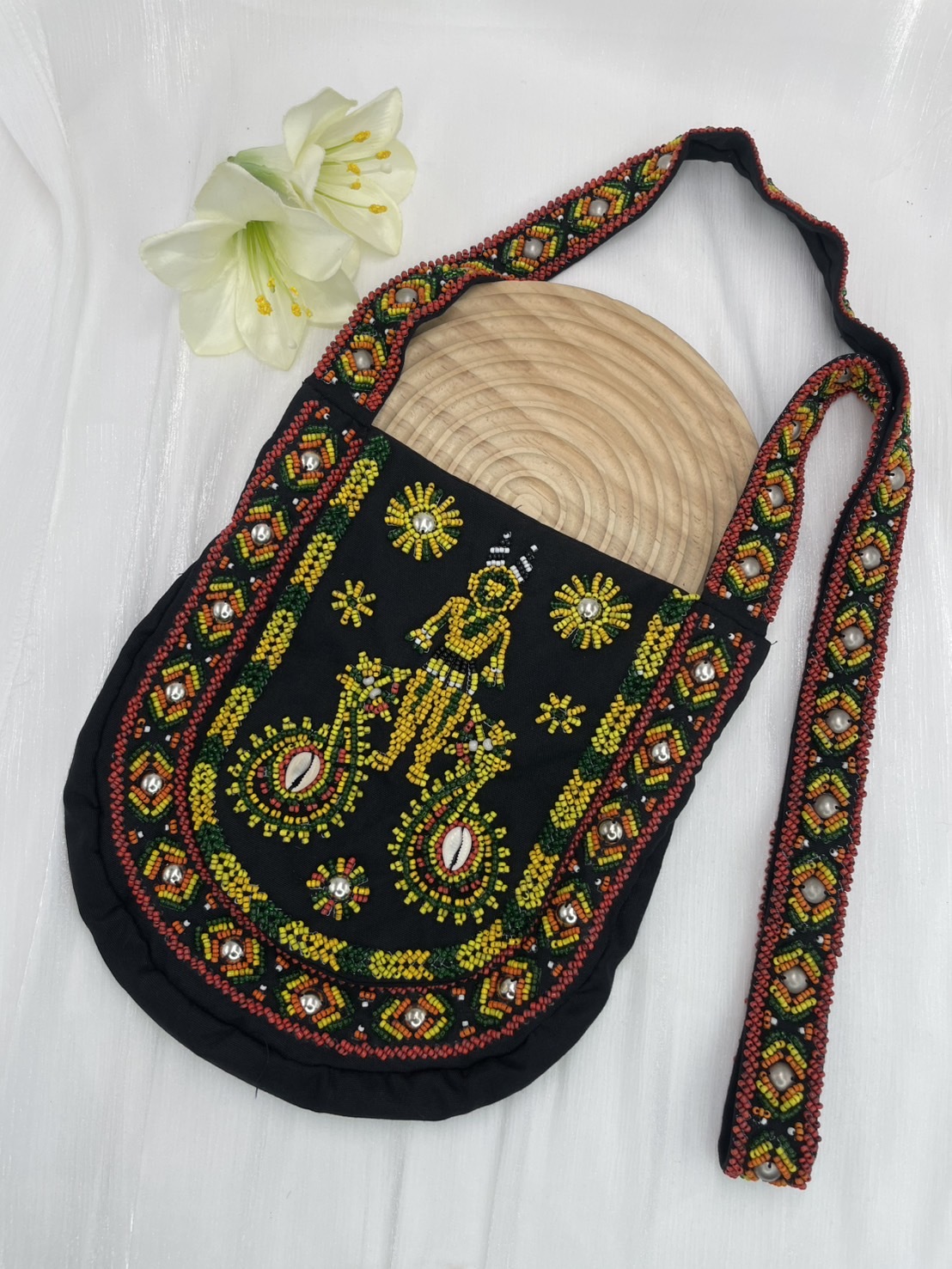 黑No.2-珠繡肩背包寬22深24長120