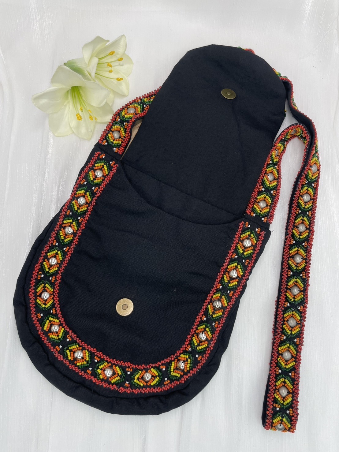 黑No.2-珠繡肩背包寬22深24長120