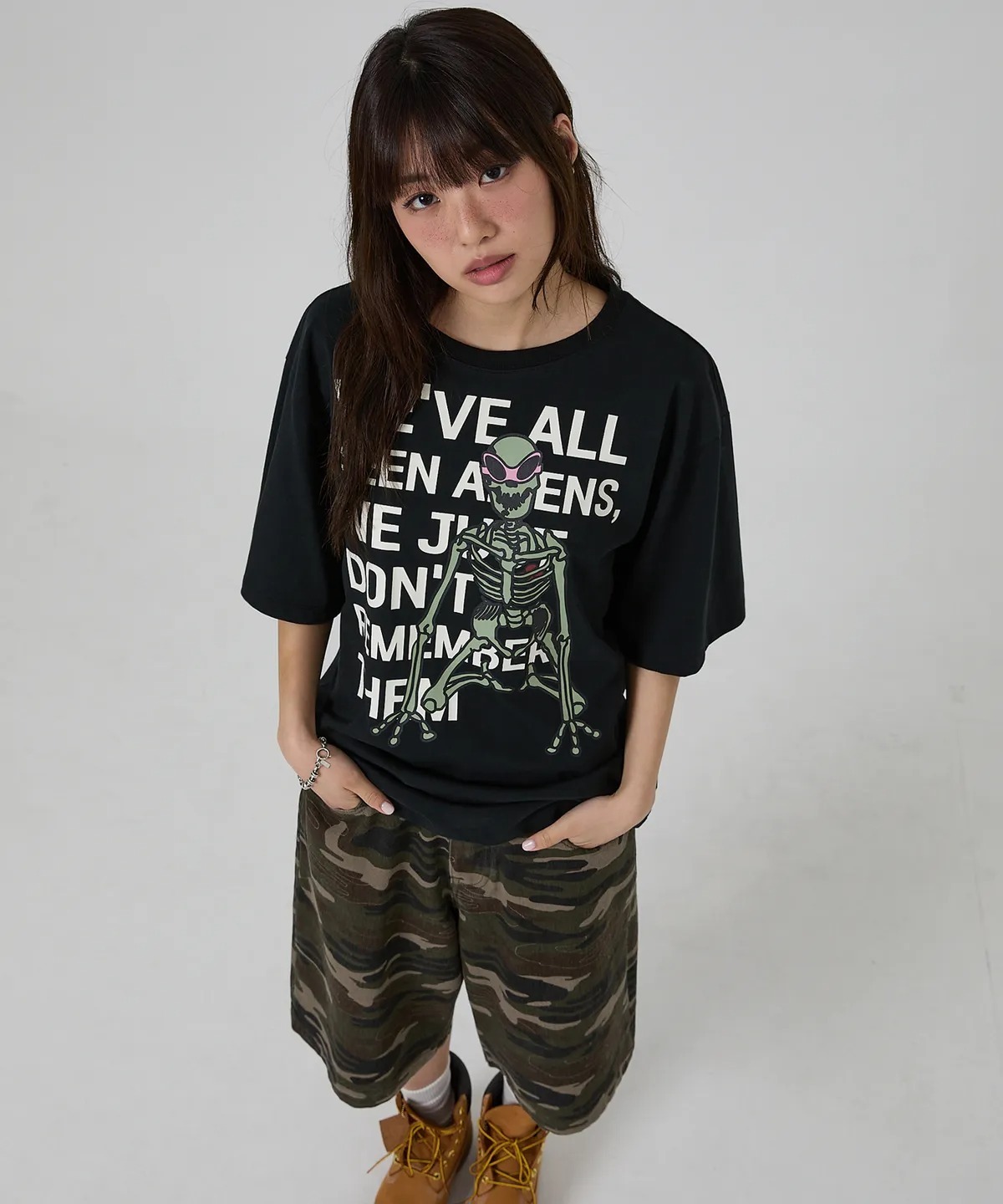 HOODHOOD Skull Alien Half Sleeve T-Shirt