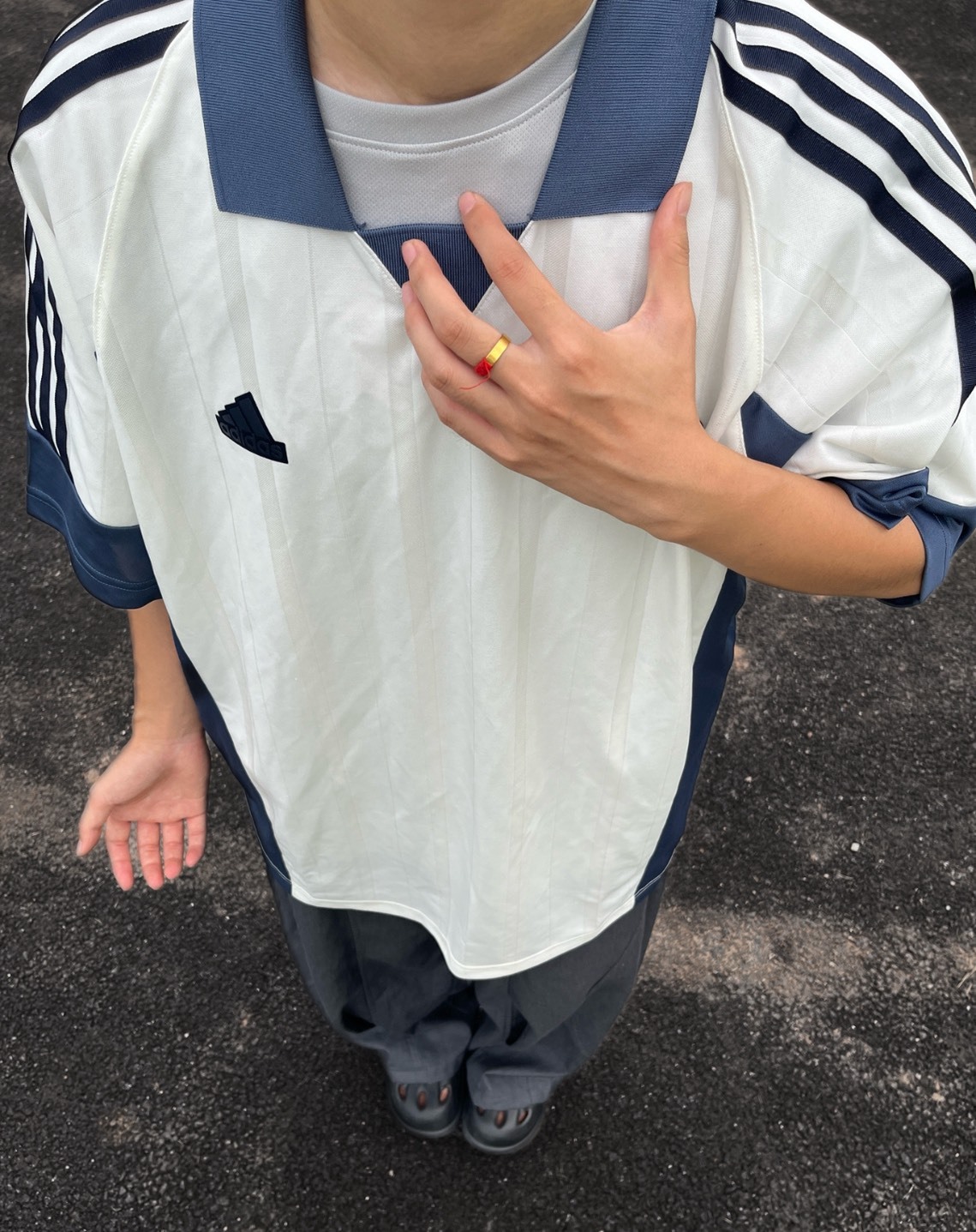 adidas Polo衫 漢玉白 男款 運動休閒翻領 拼色條紋短袖 上衣 Aug25