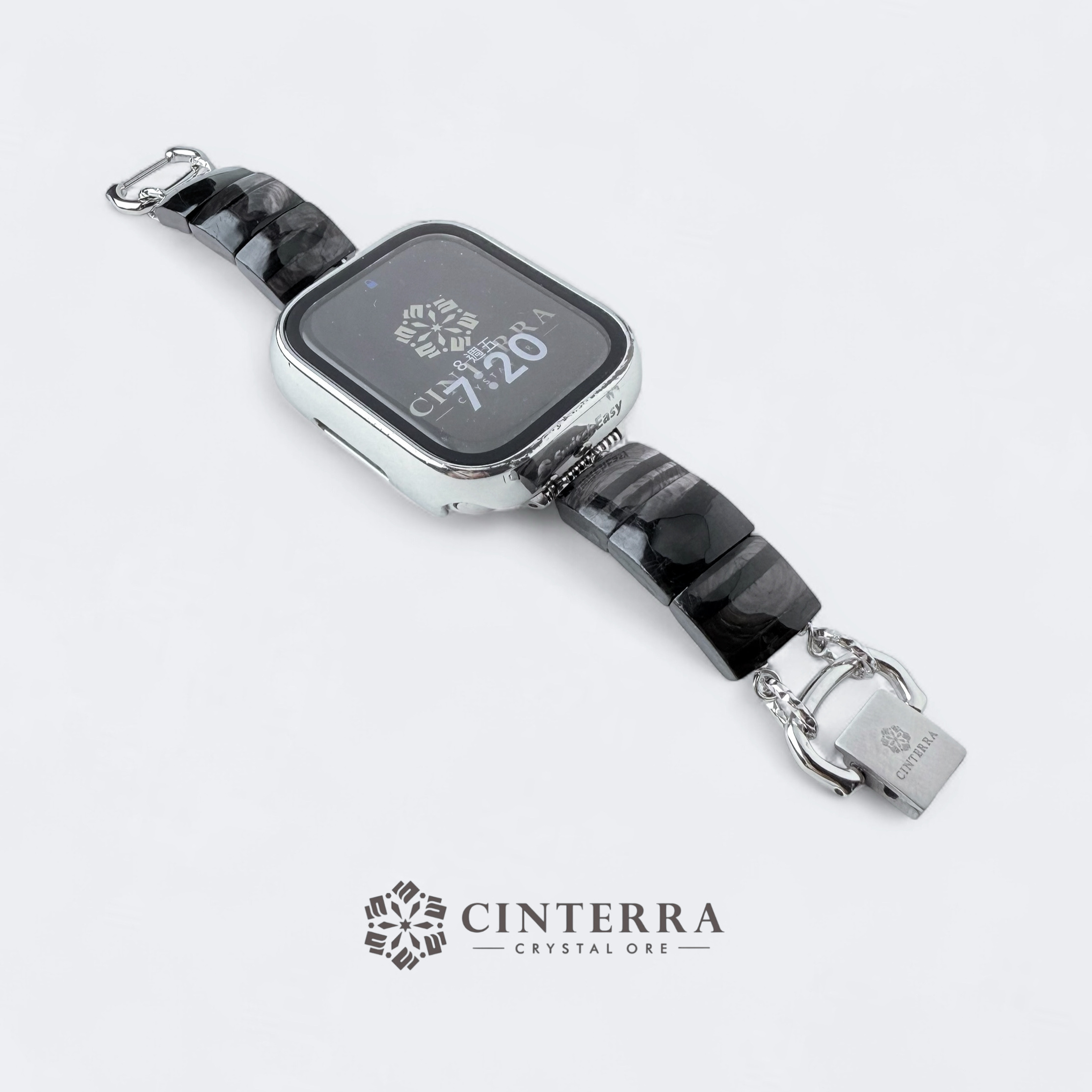 【可調式】秀氣款-財富秘寶金運石Apple Watch水晶錶帶｜金運石錶帶｜6片礦石13mm 雙排可調