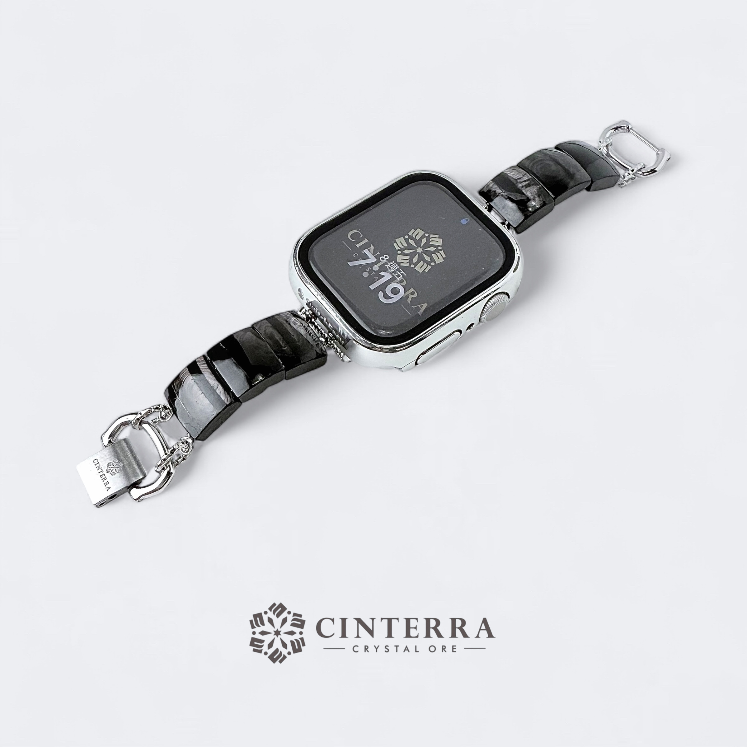 【可調式】秀氣款-財富秘寶金運石Apple Watch水晶錶帶｜金運石錶帶｜6片礦石13mm 雙排可調