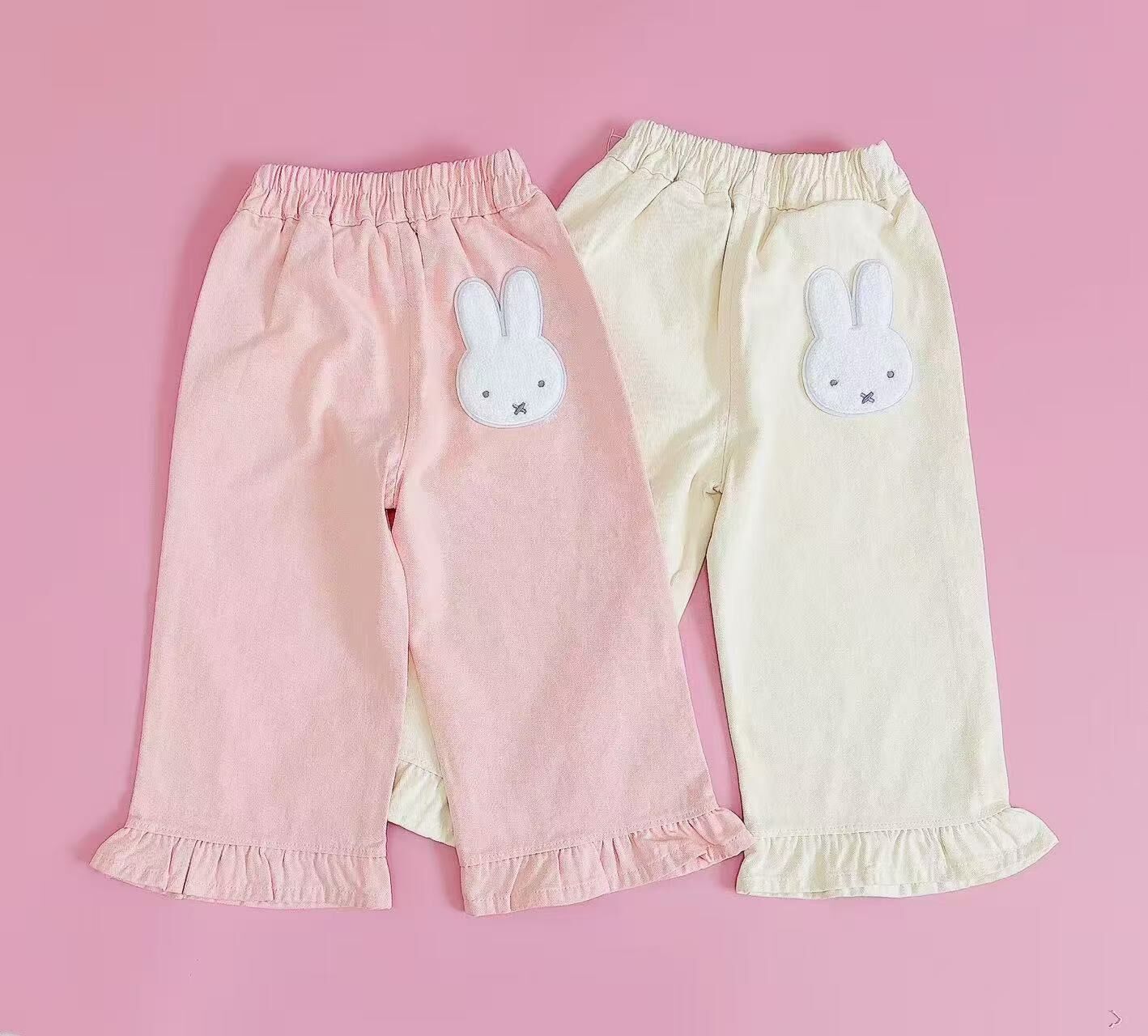 🐰𝐌𝐢𝐟𝐟𝐲 刺繡小花飛邊長褲