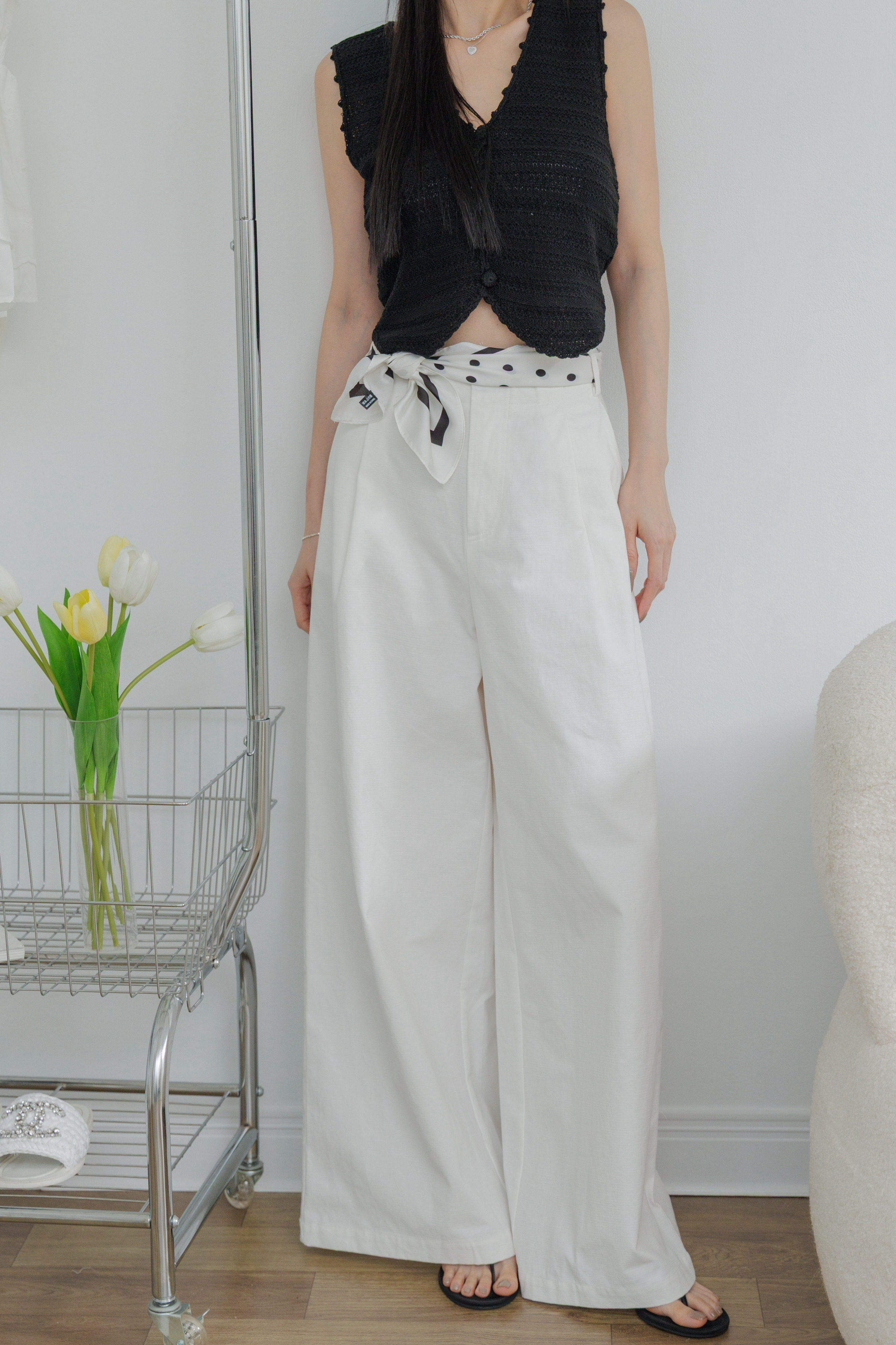 (現貨) 褲頭不修邊打褶寬褲 K01