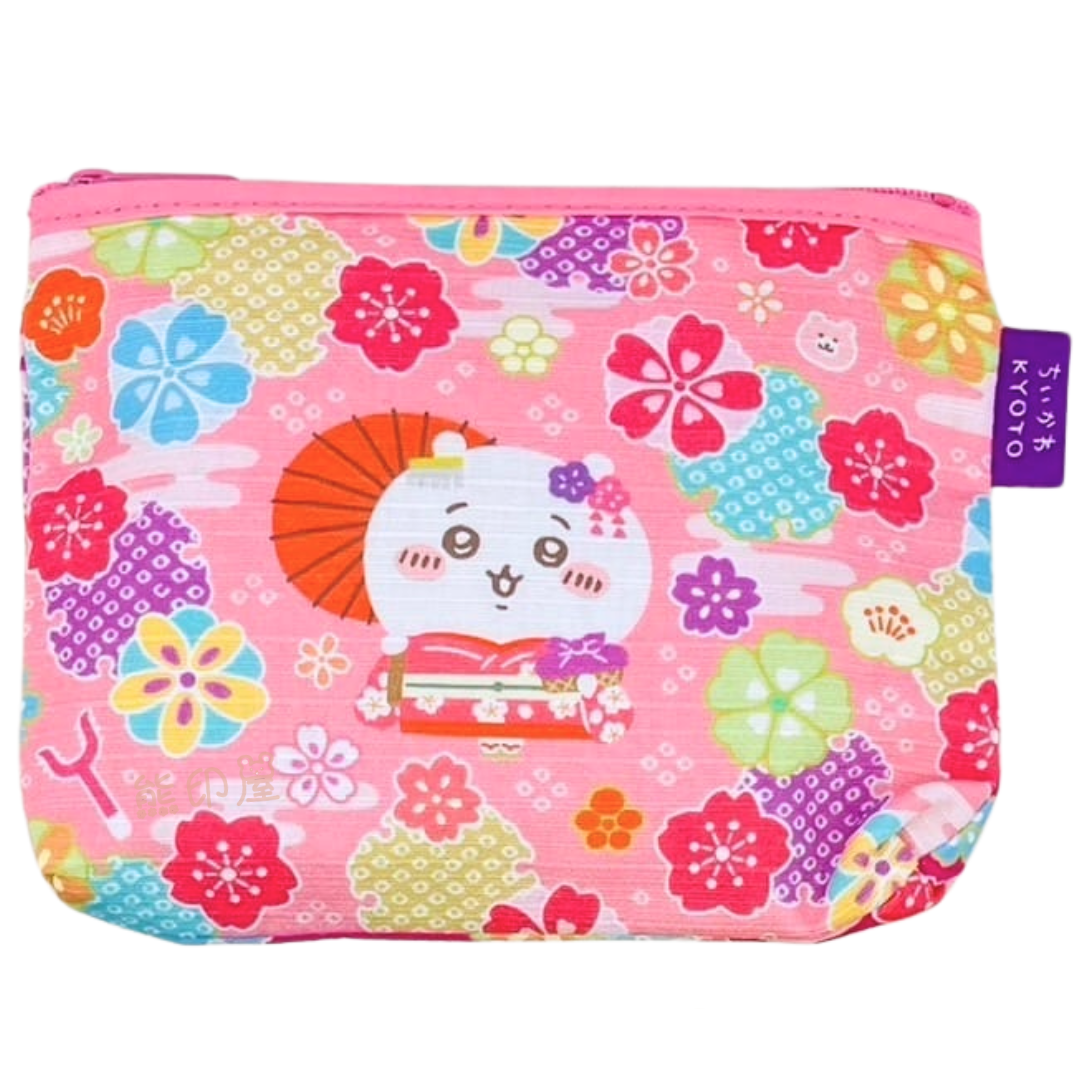 日本Chiikawa京都限定舞妓吉伊卡哇和服棉質拉鏈化妝包 萬用包 日本製