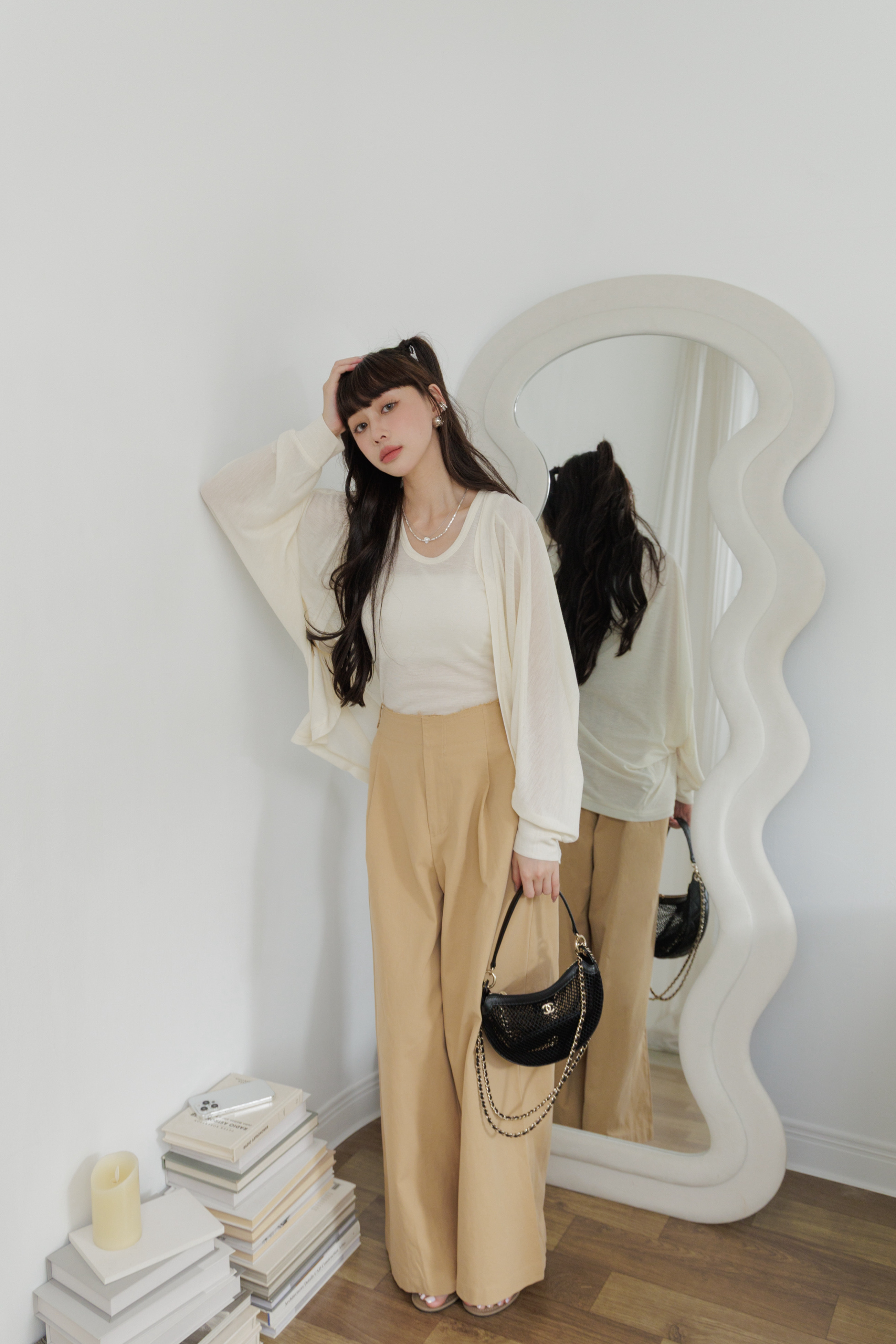 (現貨) 褲頭不修邊打褶寬褲 K01