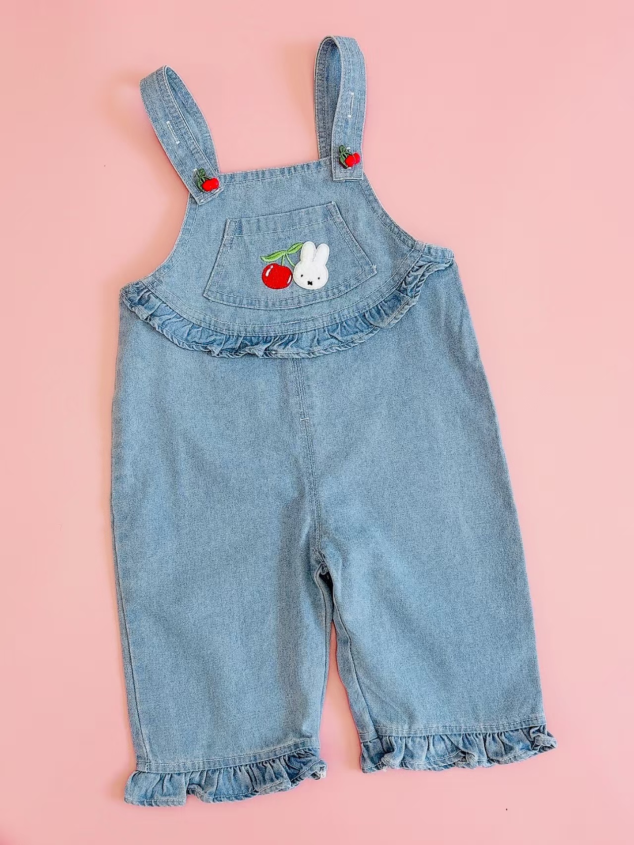 🐰𝐌𝐢𝐟𝐟𝐲 櫻桃花邊牛仔背帶長褲