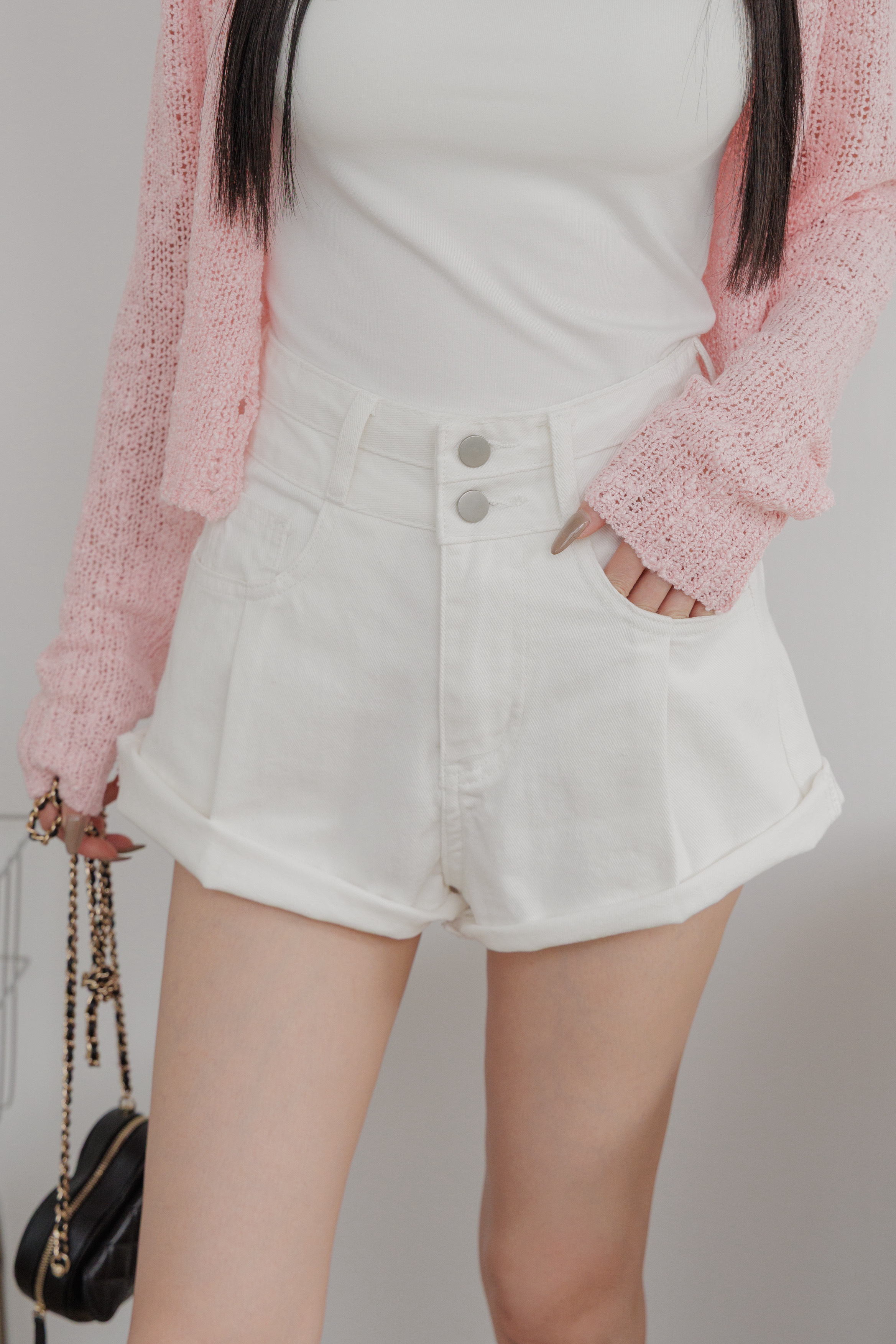 (現貨) 雙釦不修邊白短褲 K04 #版型微偏小