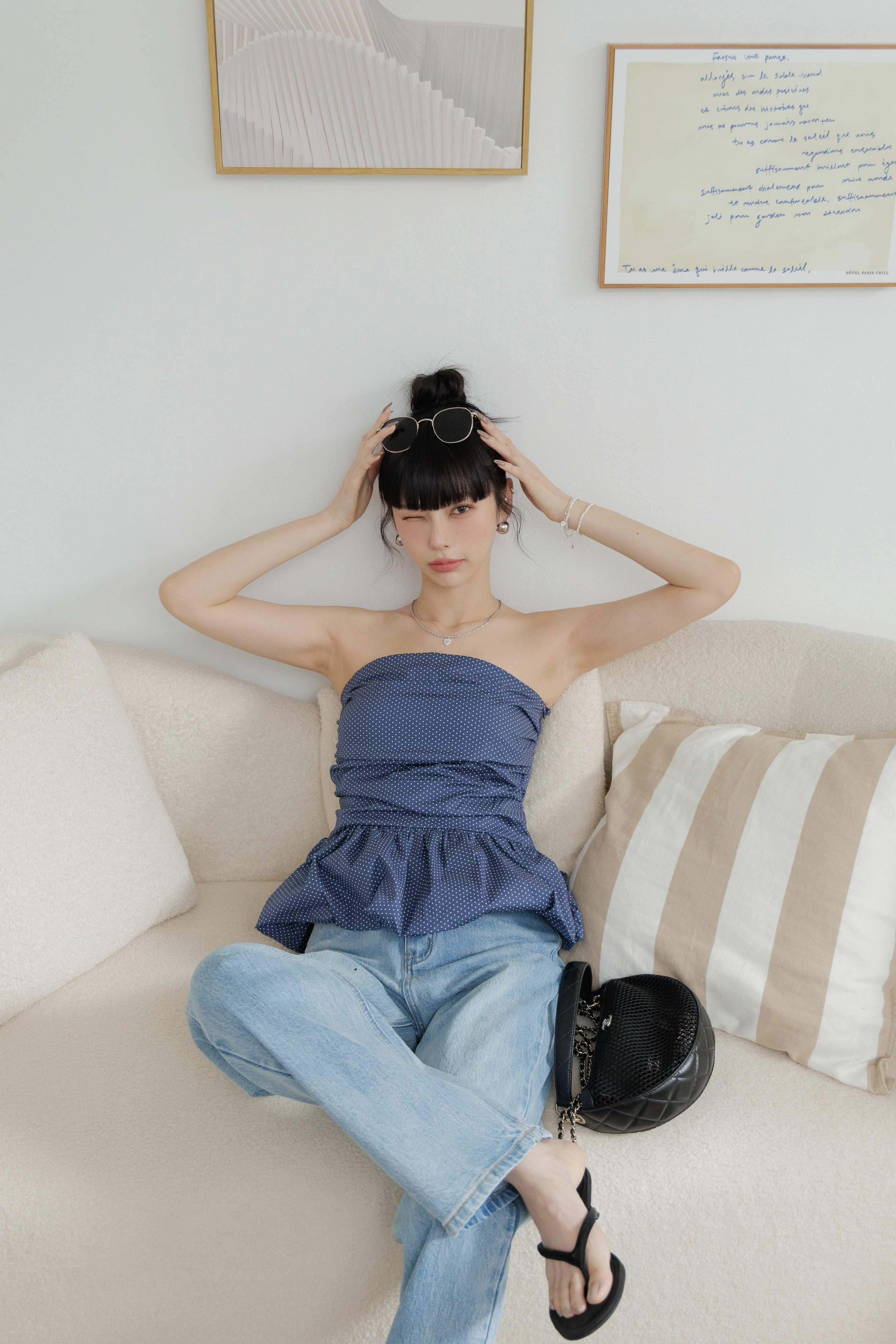 (現貨) 抓皺點點平口上衣 K27