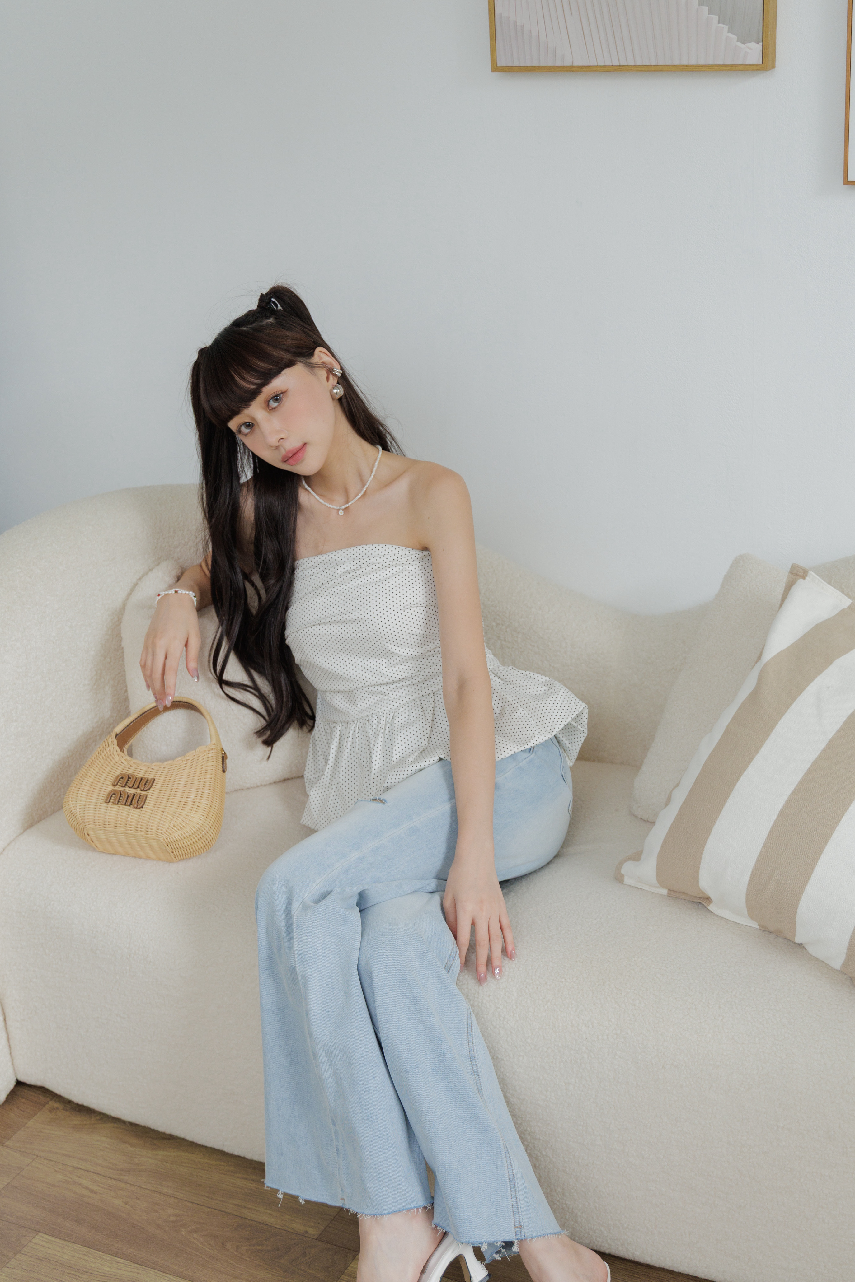 (現貨) 抓皺點點平口上衣 K27