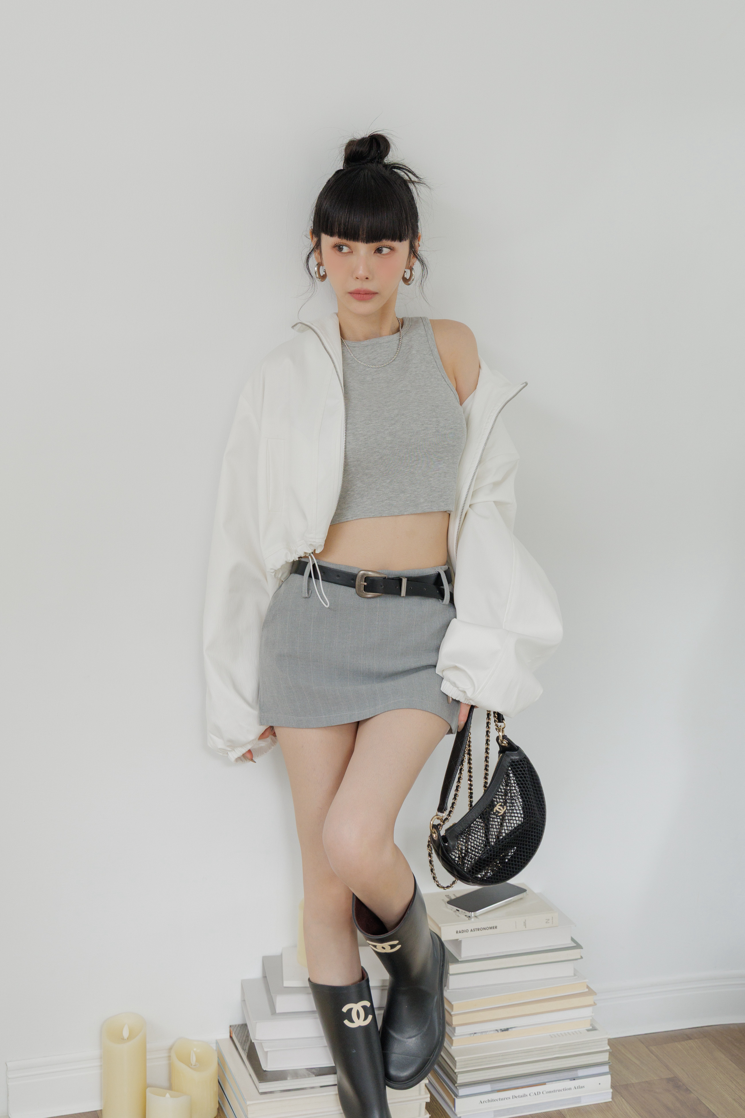 (現貨) 附皮帶歐美博主條紋短裙 K35