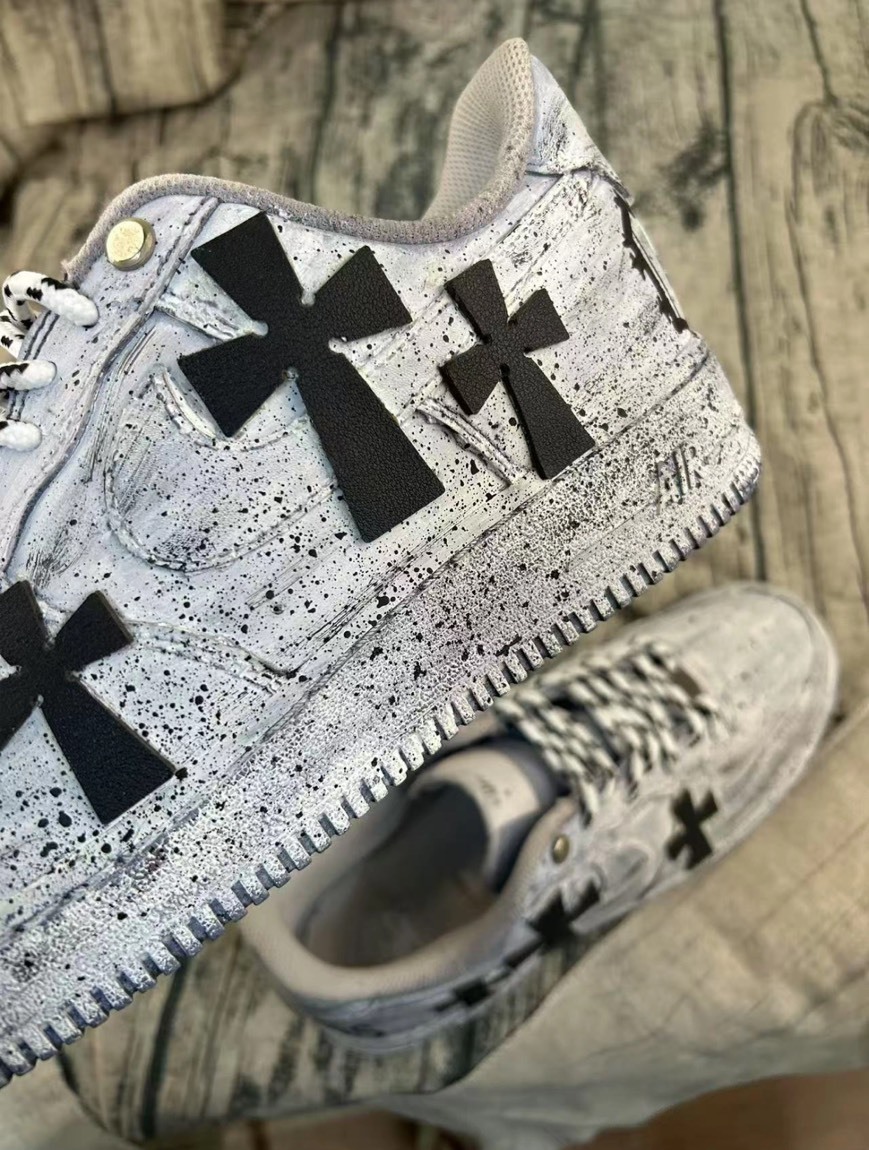 【訂製鞋款】Nike Air Force 1 AF1 貝爾斯 浸染 做舊 塗鴉 黑灰 CW2288-111(Team141-貝爾斯)